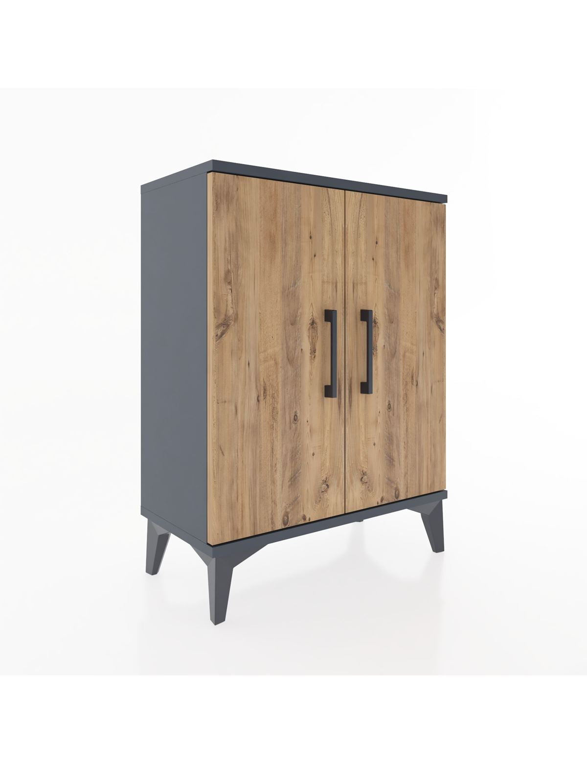 Arges Komodin Tek Raflı Tek Çekmeceli 2 Kapaklı 60x30x80 Antrasit-Çam