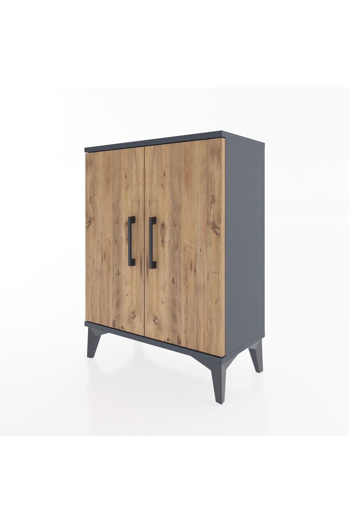 Arges Komodin Tek Raflı Tek Çekmeceli 2 Kapaklı 60x30x80 Antrasit-Çam