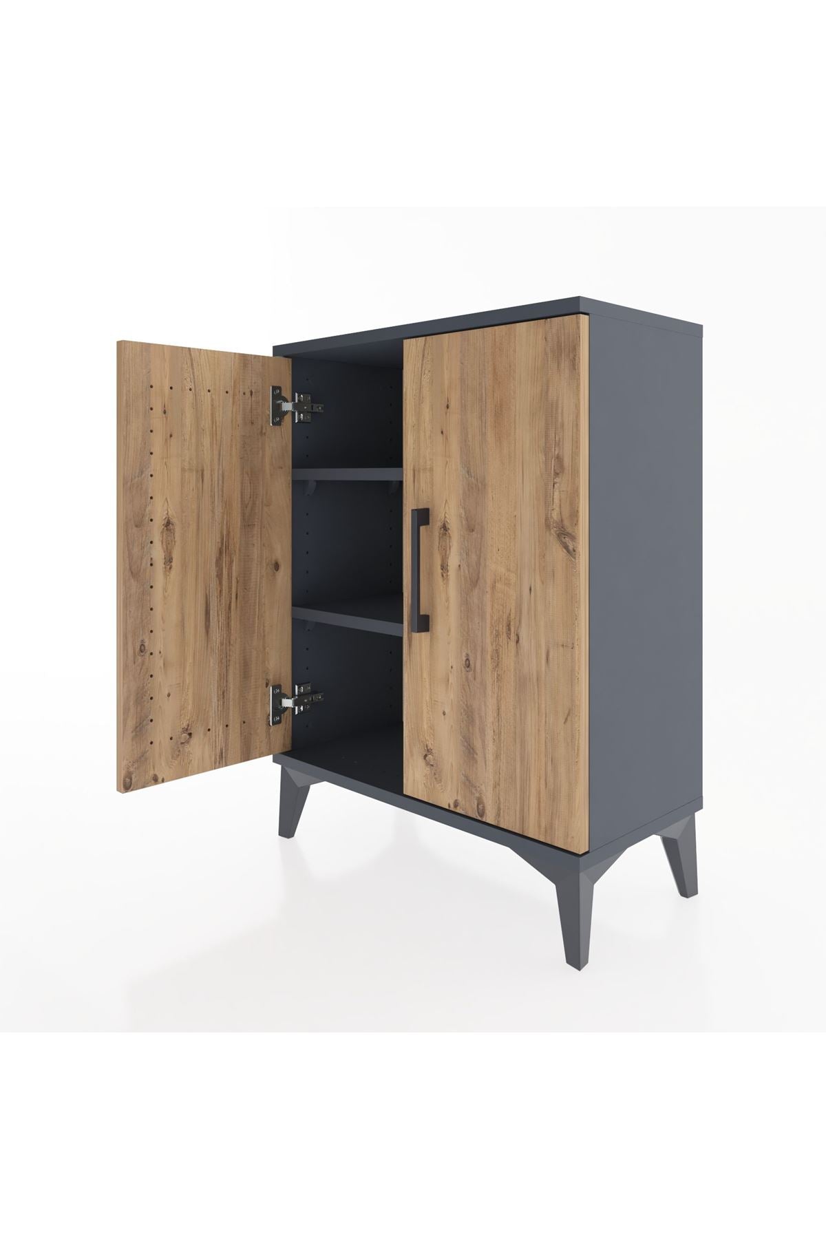 Arges Komodin Tek Raflı Tek Çekmeceli 2 Kapaklı 60x30x80 Antrasit-Çam