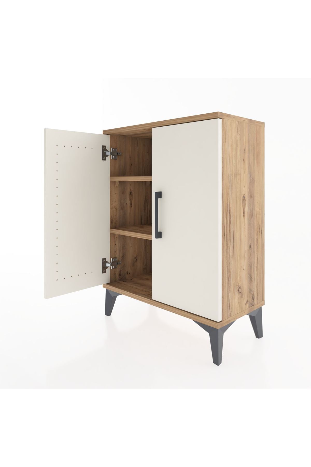 Arges Komodin Tek Raflı Tek Çekmeceli 2 Kapaklı 60x30x80 Çam-Aytaşı