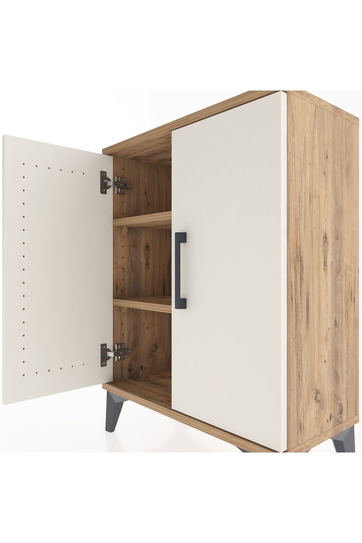 Arges Komodin Tek Raflı Tek Çekmeceli 2 Kapaklı 60x30x80 Çam-Aytaşı