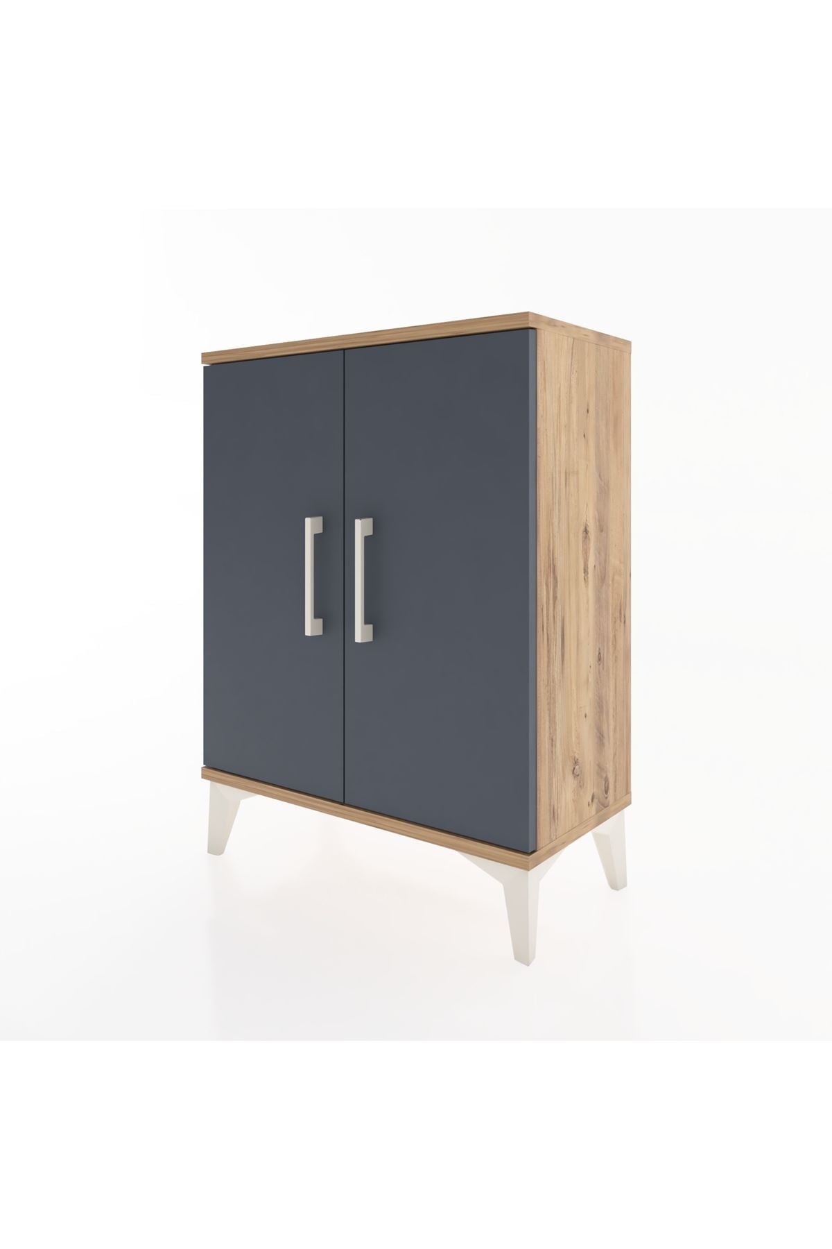 Arges Komodin Tek Raflı Tek Çekmeceli 2 Kapaklı 60x30x80 Çam-Antrasit