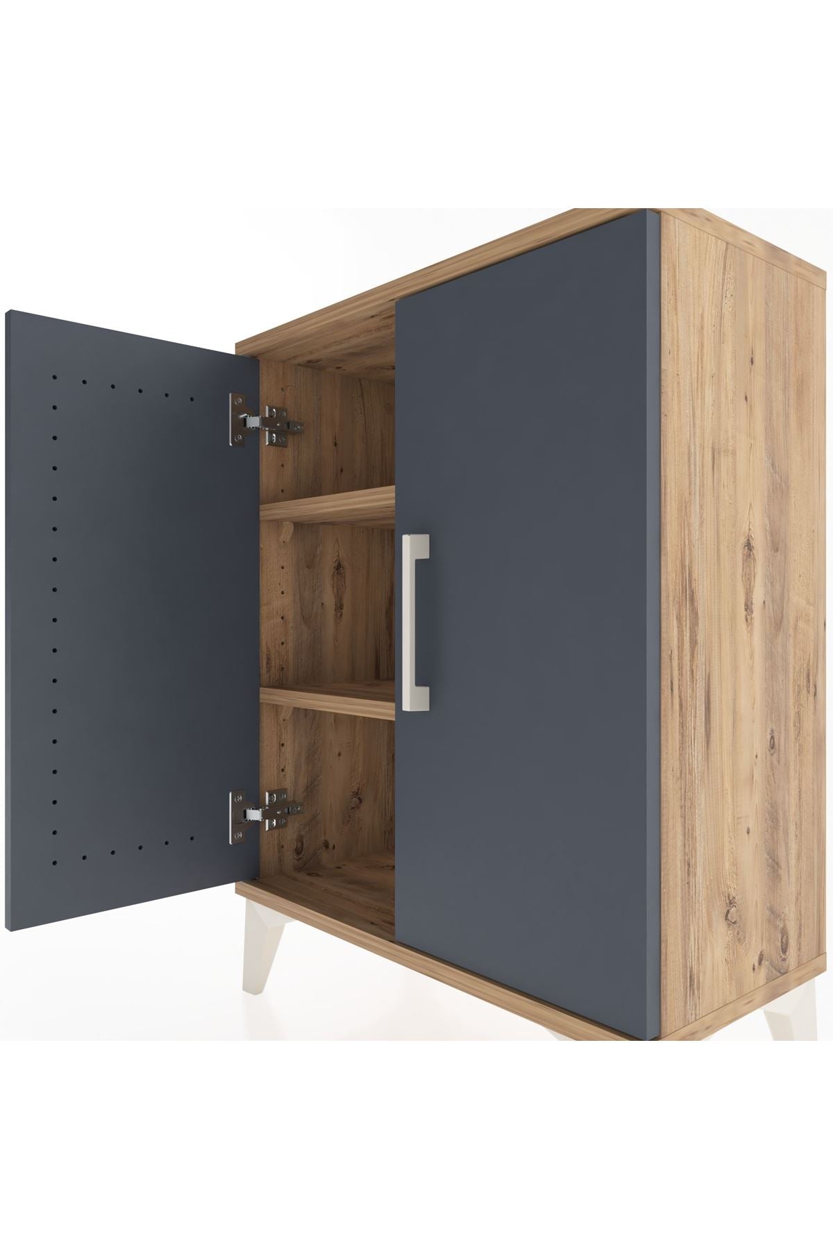 Arges Komodin Tek Raflı Tek Çekmeceli 2 Kapaklı 60x30x80 Çam-Antrasit