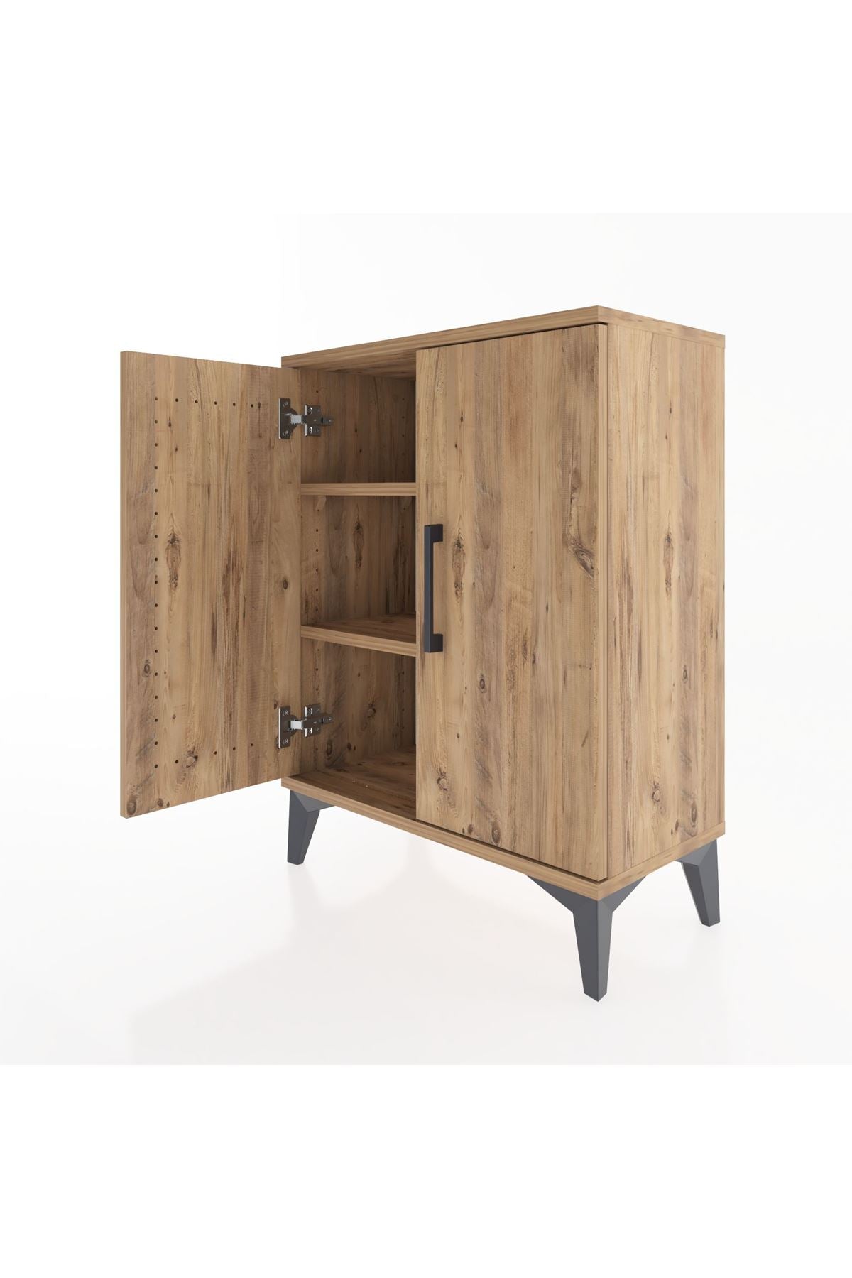 Arges Komodin Tek Raflı Tek Çekmeceli 2 Kapaklı 60x30x80 Çam-Çam