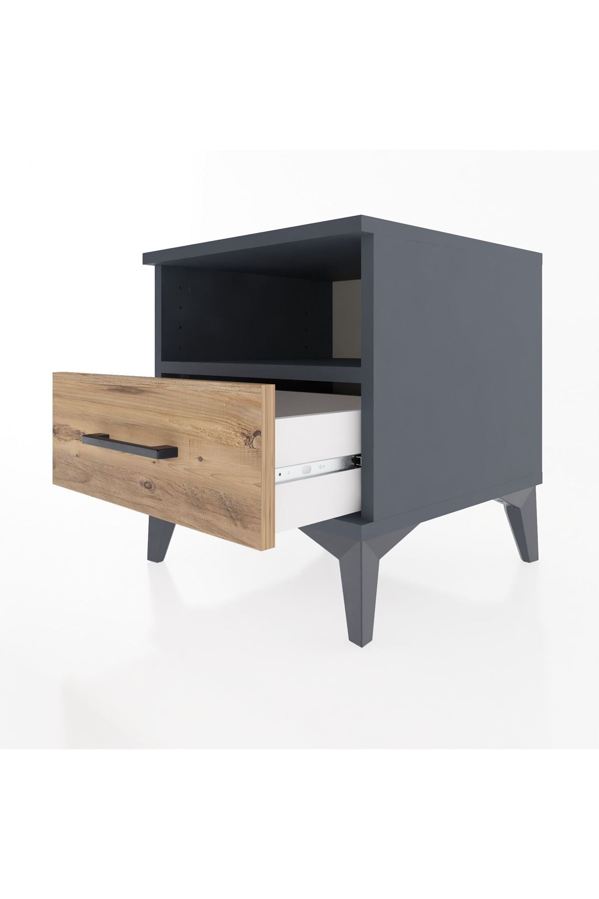 Hyperion Komodin Tek Raflı Tek Çekmeceli 44x44x48 Antrasit-Çam