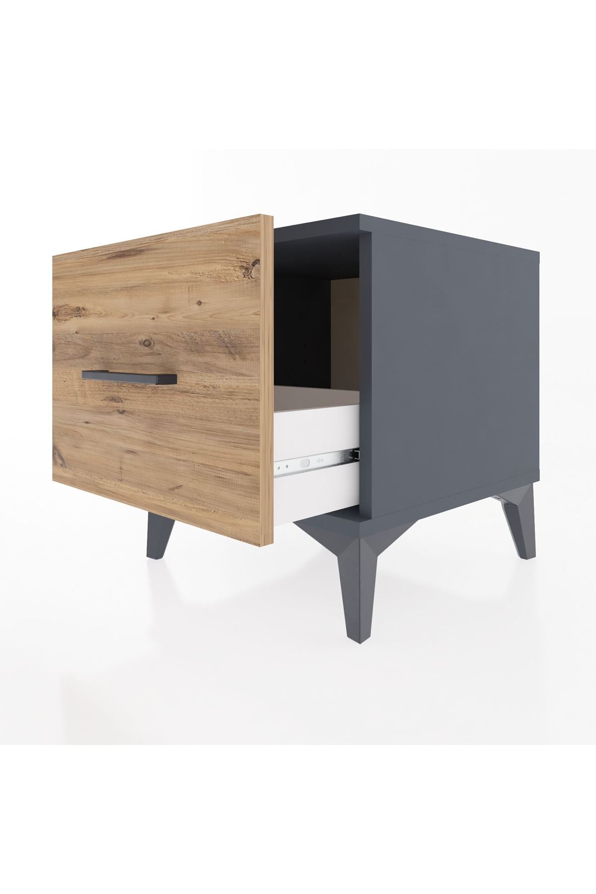 Hyperion Komodin Tek Çekmeceli 44x44x48 Antrasit-Çam