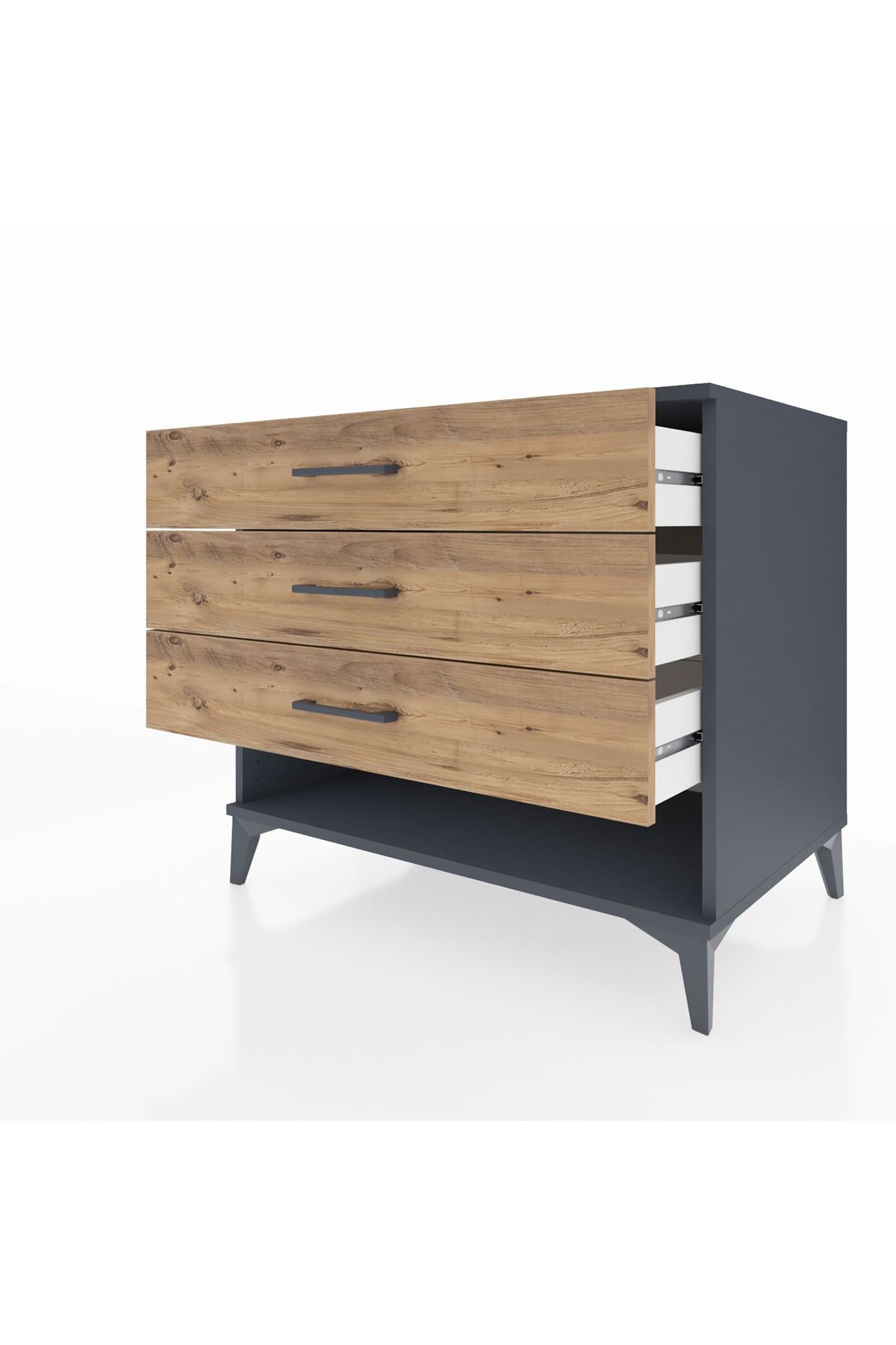 Kronos Şifonyer 3 Çekmeceli 88x59x80 Antrasit-Çam