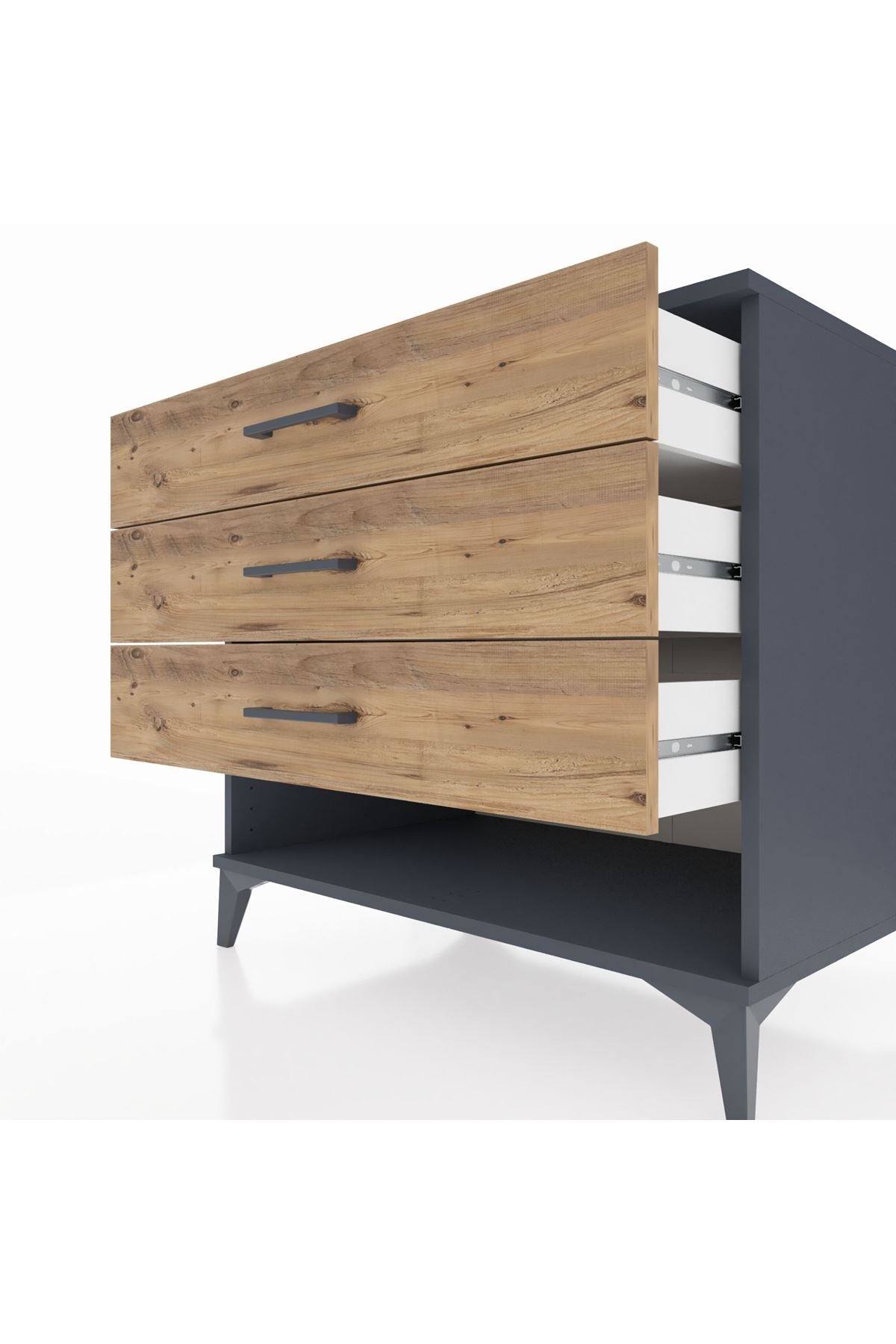 Kronos Şifonyer 3 Çekmeceli 88x59x80 Antrasit-Çam