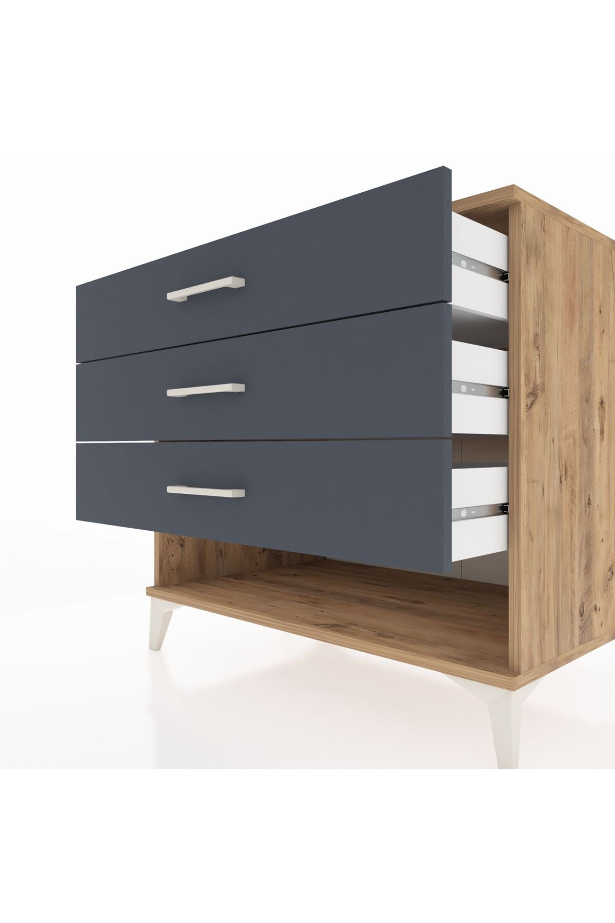 Kronos Şifonyer 3 Çekmeceli 88x59x80 Çam-Antrasit