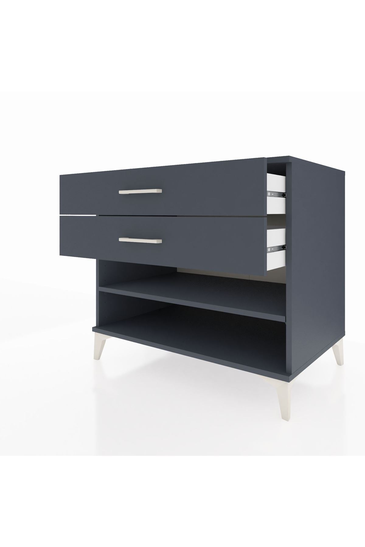 Kronos Şifonyer Tek Raflı 2 Çekmeceli 88x59x80 Antrasit-Antrasit