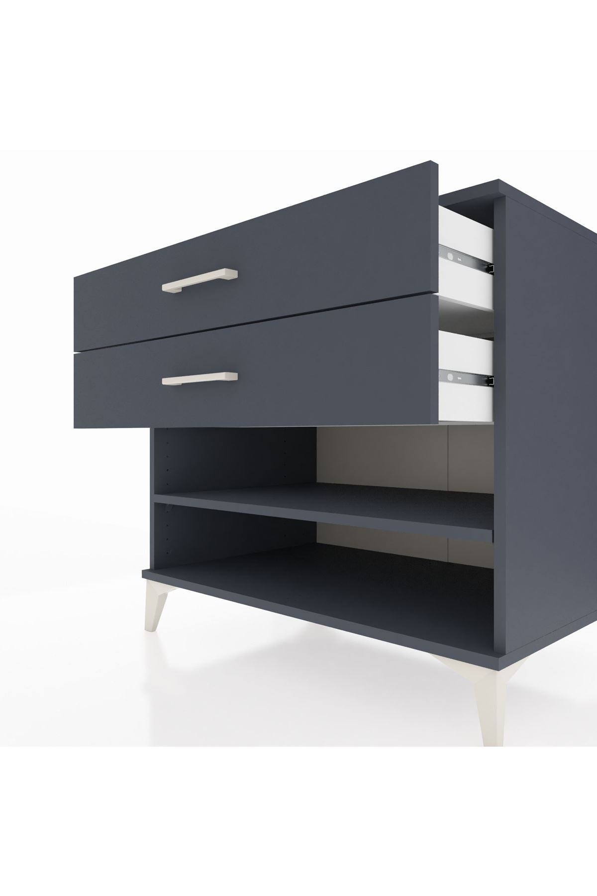 Kronos Şifonyer Tek Raflı 2 Çekmeceli 88x59x80 Antrasit-Antrasit