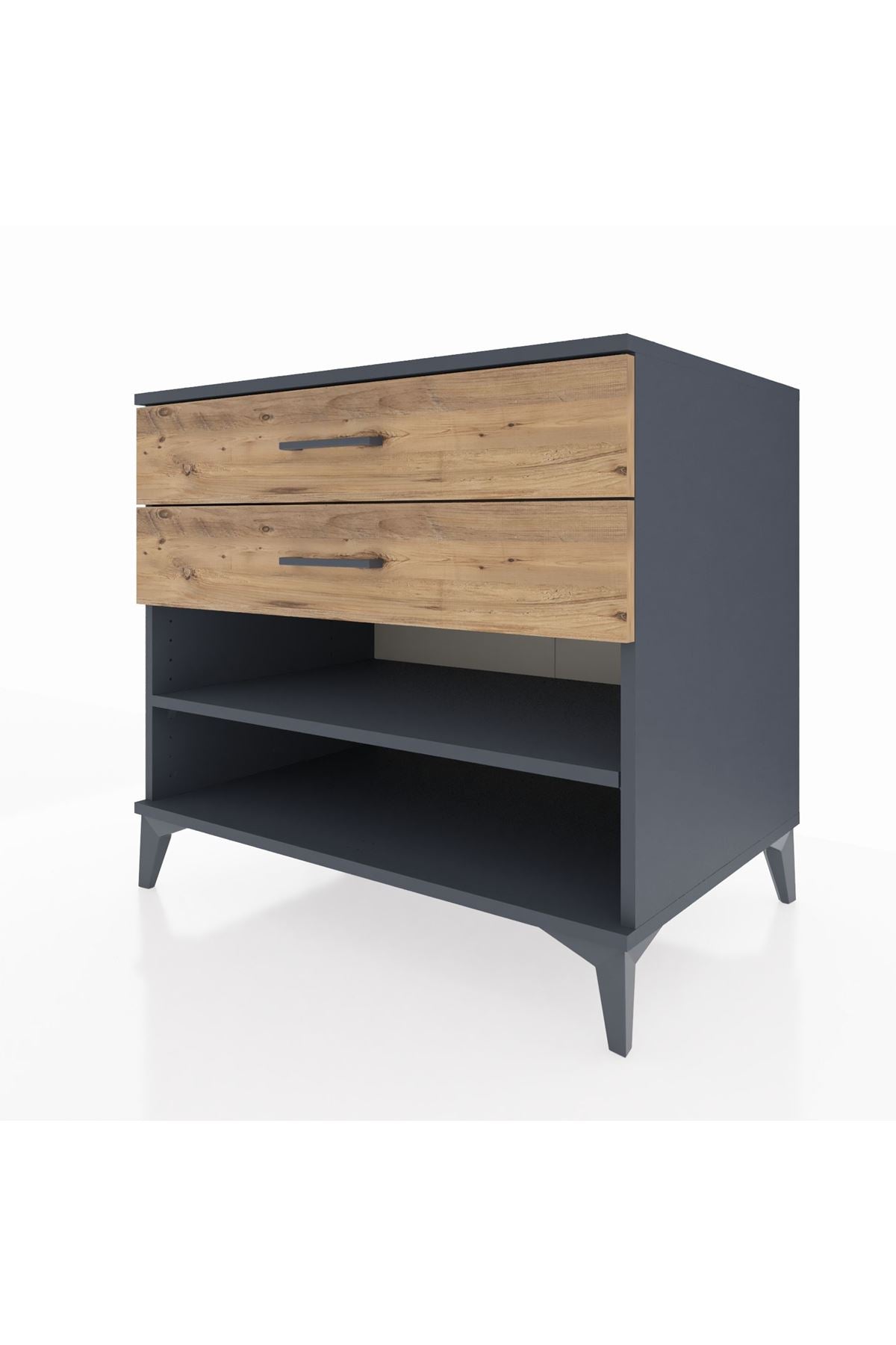 Kronos Şifonyer Tek Raflı 2 Çekmeceli 88x59x80 Antrasit-Çam