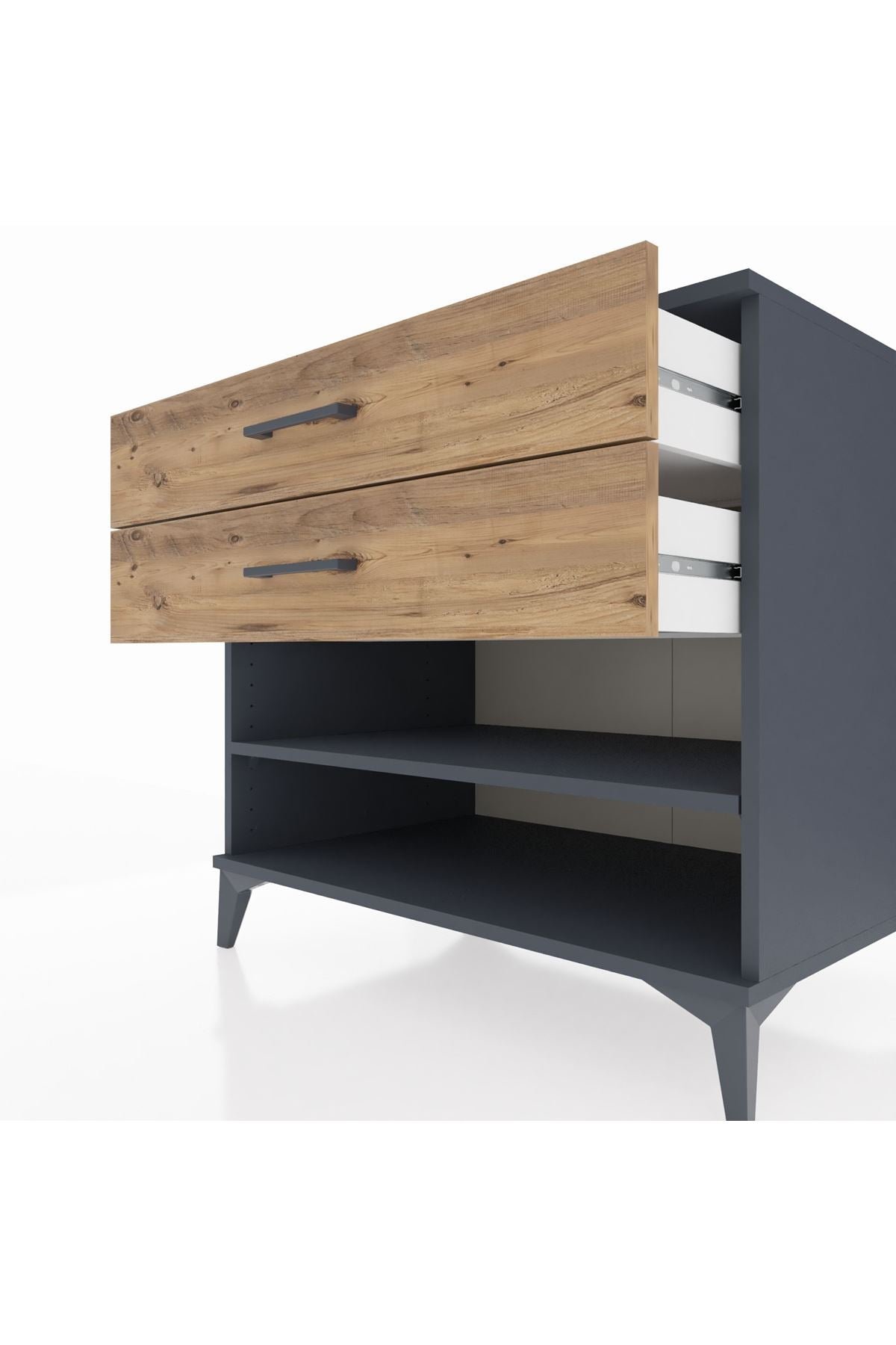 Kronos Şifonyer Tek Raflı 2 Çekmeceli 88x59x80 Antrasit-Çam