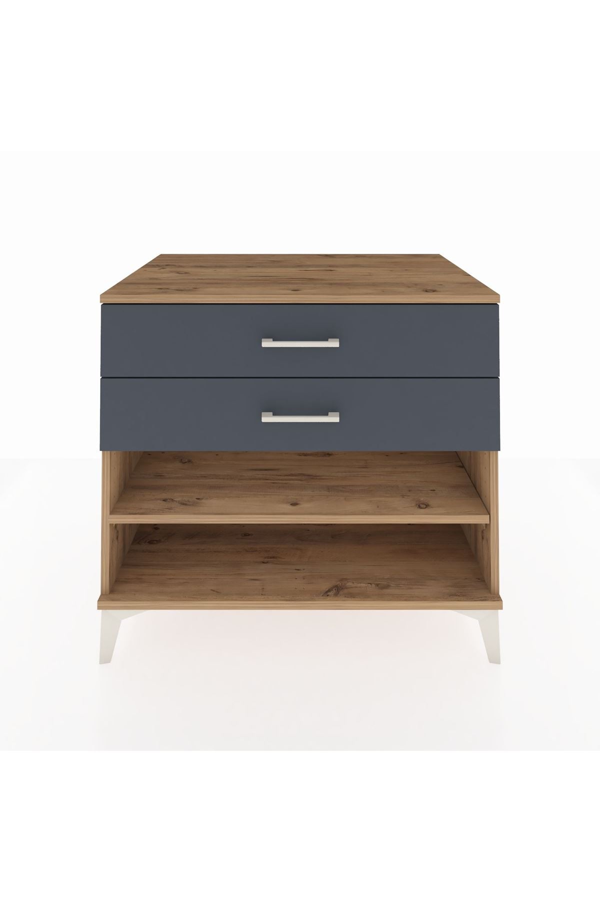 Kronos Şifonyer Tek Raflı 2 Çekmeceli 88x59x80 Çam-Antrasit