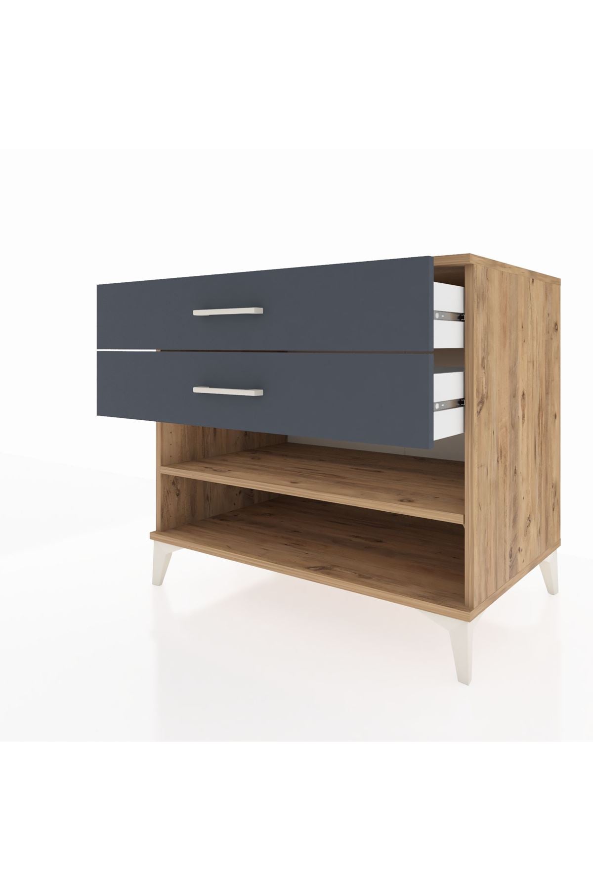 Kronos Şifonyer Tek Raflı 2 Çekmeceli 88x59x80 Çam-Antrasit