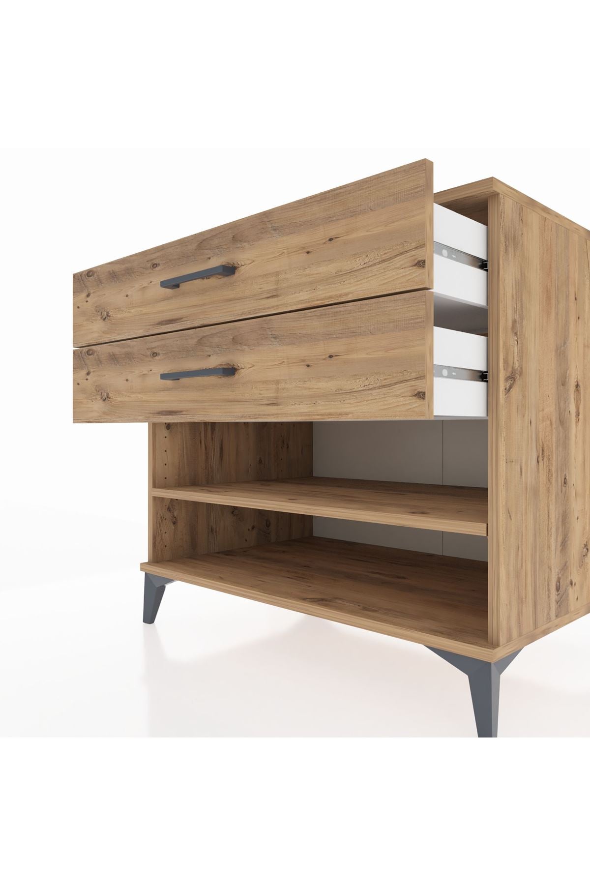 Kronos Şifonyer Tek Raflı 2 Çekmeceli 88x59x80 Çam-Çam