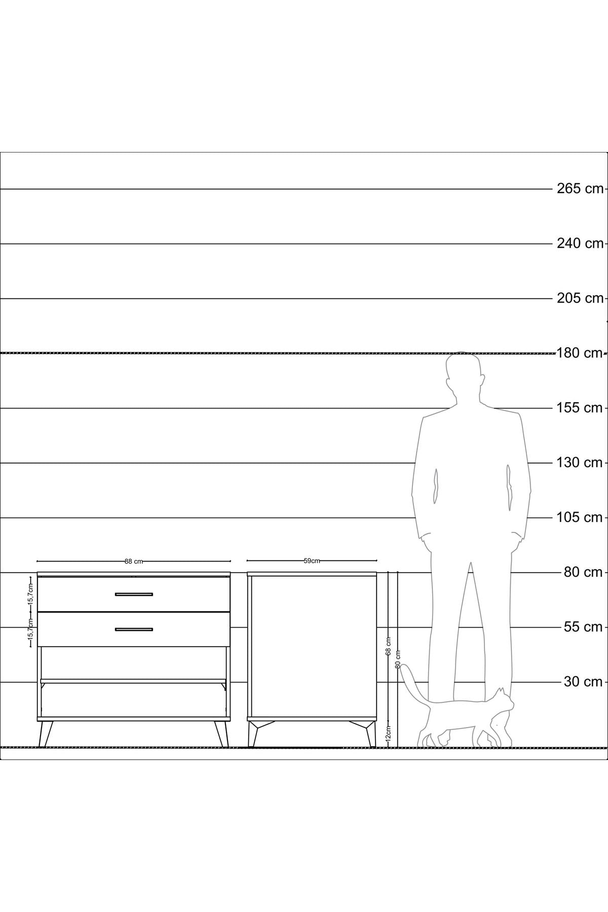 Kronos Şifonyer Tek Raflı 2 Çekmeceli 88x59x80 Çam-Çam