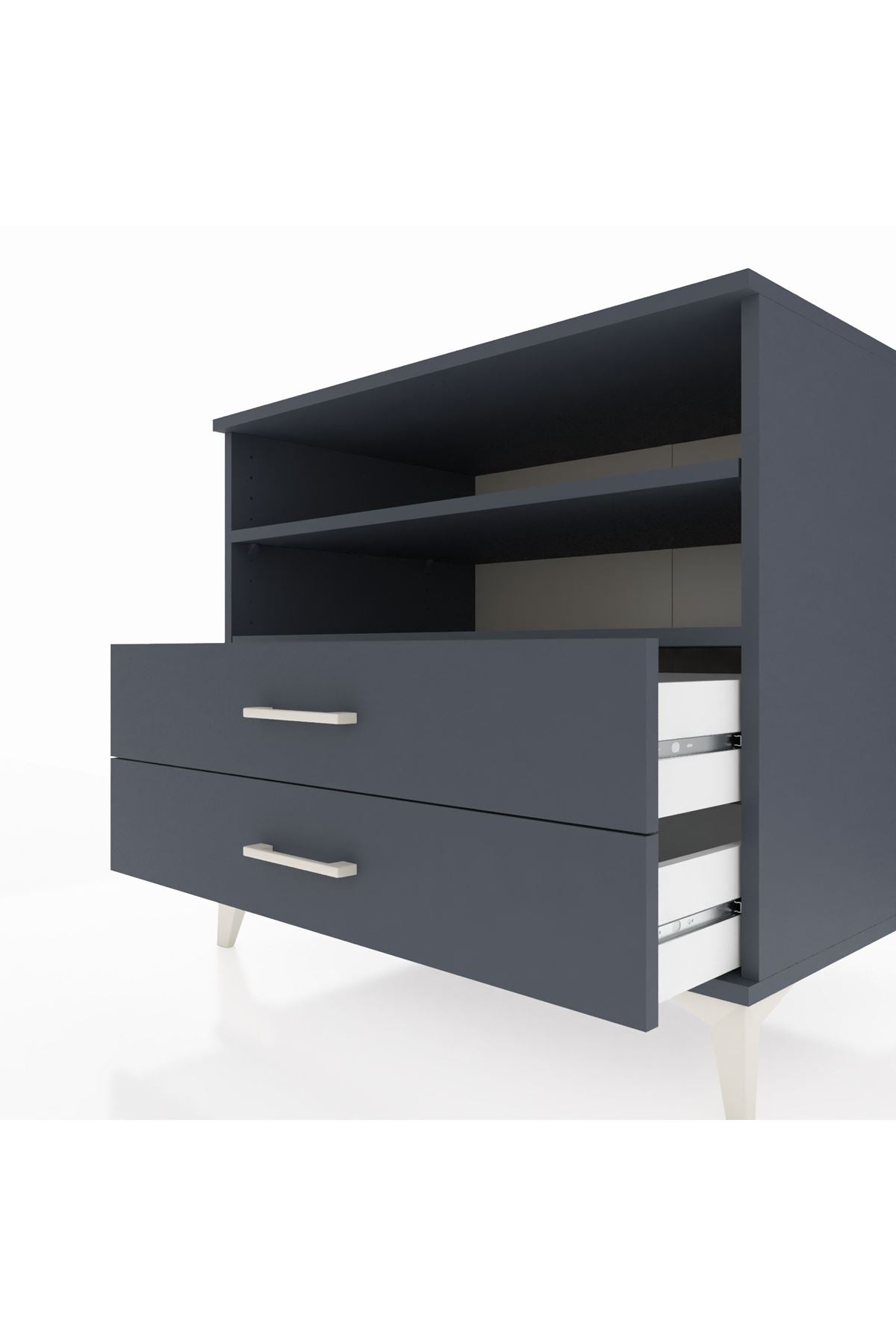 Kronos Şifonyer 2 Raflı 2 Çekmeceli 88x59x80 Antrasit-Antrasit