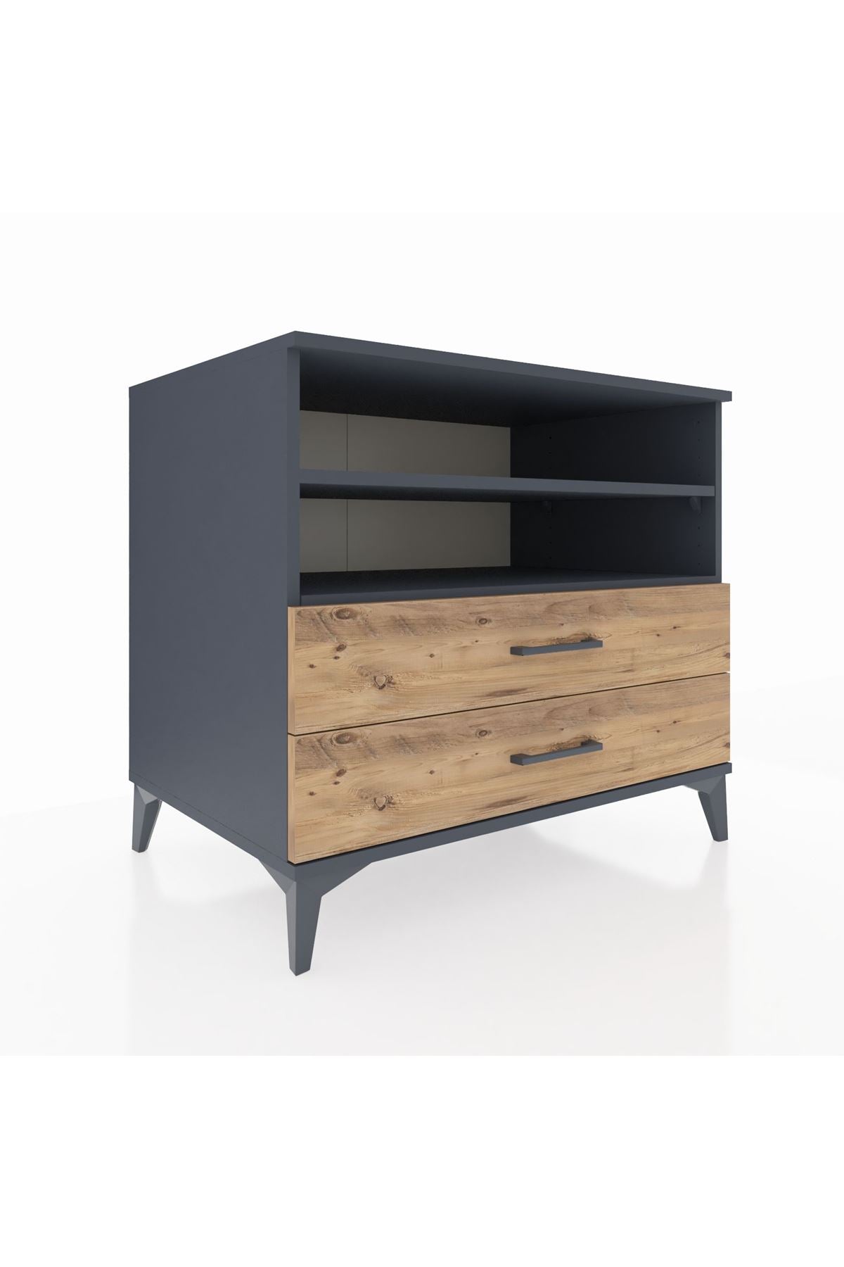 Kronos Şifonyer 2 Raflı 2 Çekmeceli 88x59x80 Antrasit-Çam