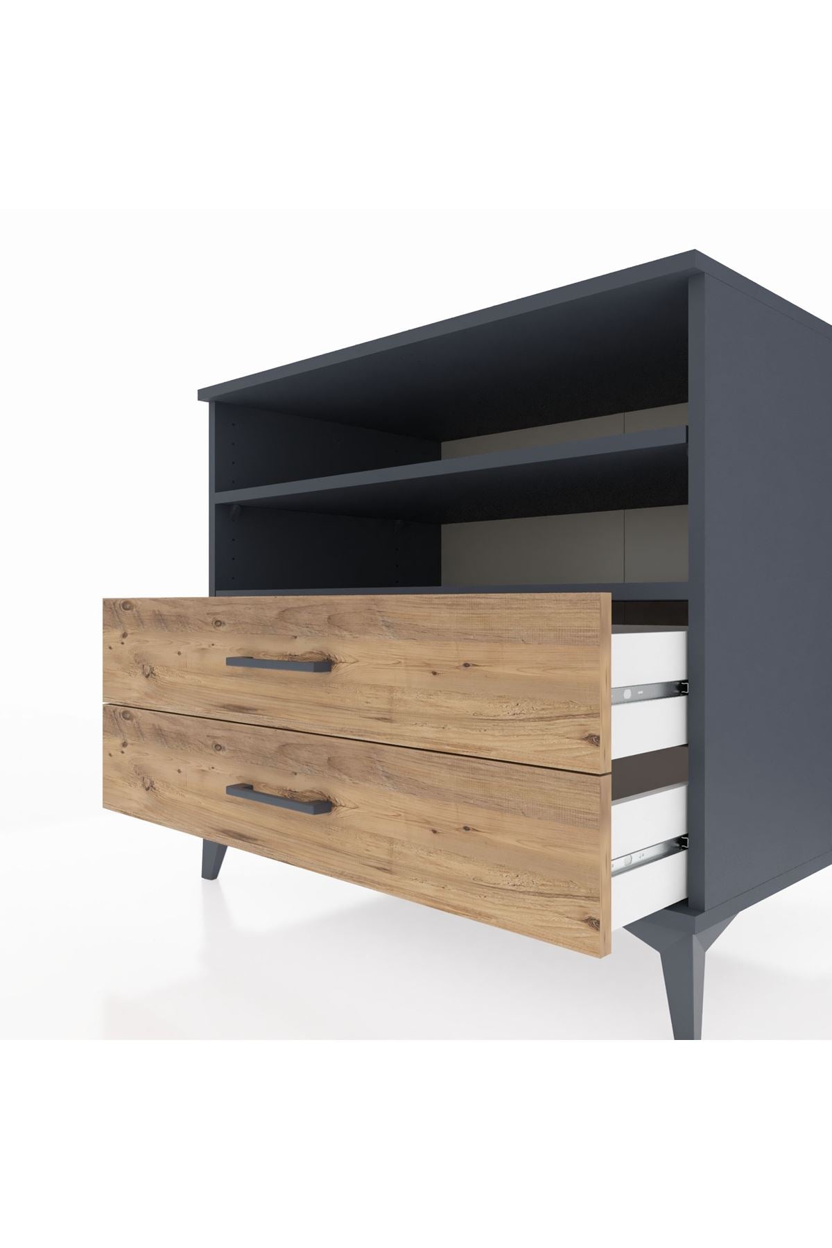 Kronos Şifonyer 2 Raflı 2 Çekmeceli 88x59x80 Antrasit-Çam