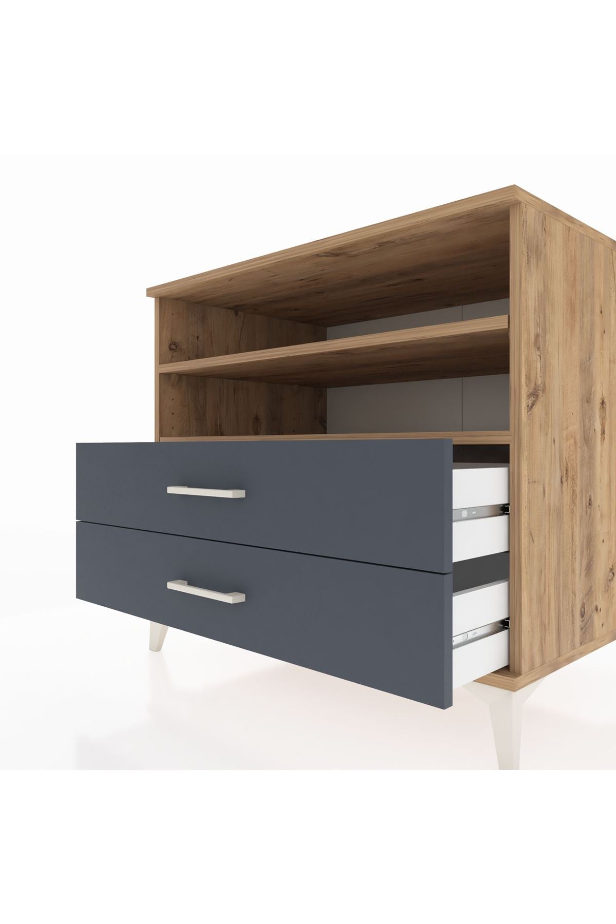 Kronos Şifonyer 2 Raflı 2 Çekmeceli 88x59x80 Çam-Antrasit