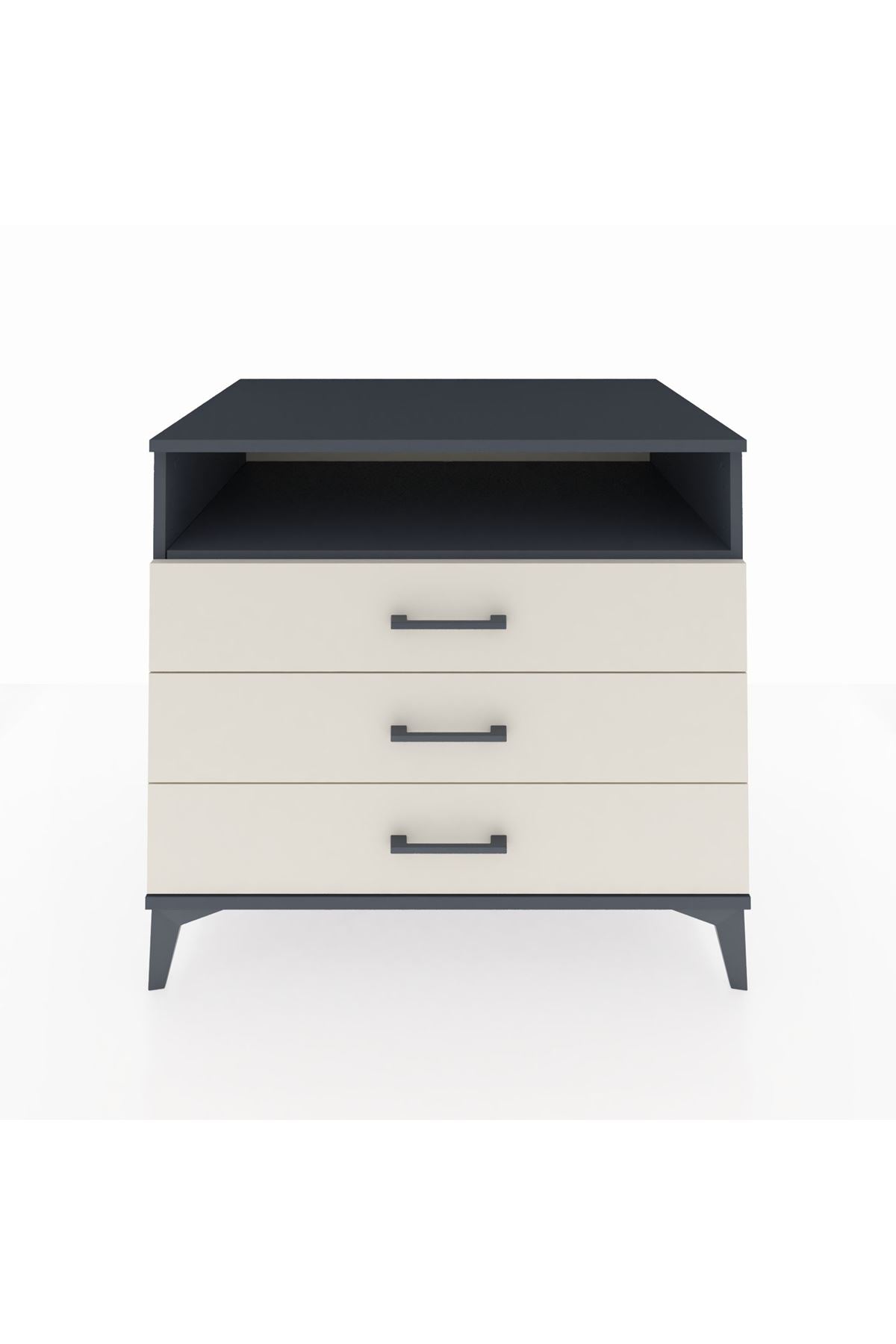 Kronos Şifonyer Tek Raflı 3 Çekmeceli 88x59x80 Antrasit-Aytaşı