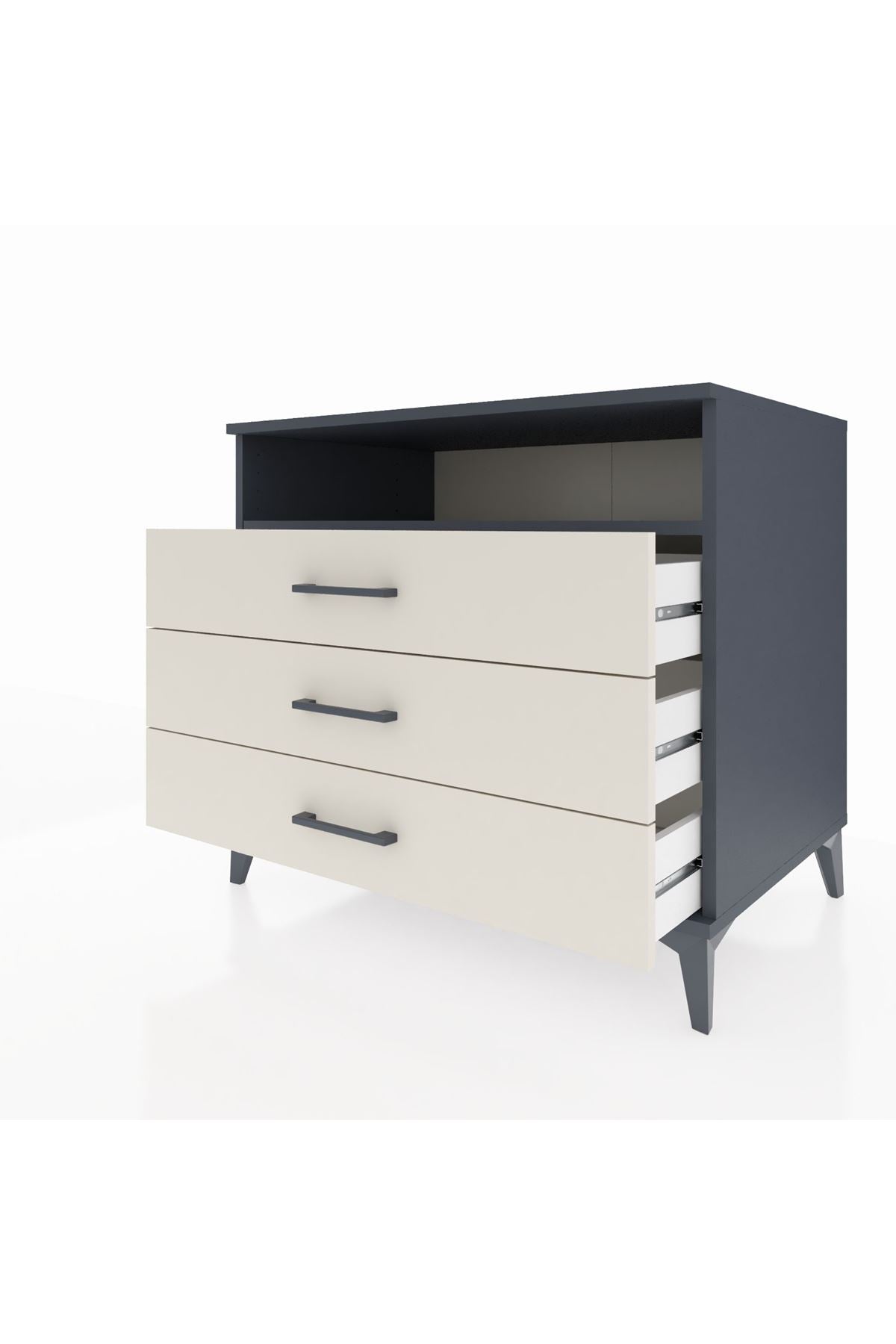 Kronos Şifonyer Tek Raflı 3 Çekmeceli 88x59x80 Antrasit-Aytaşı