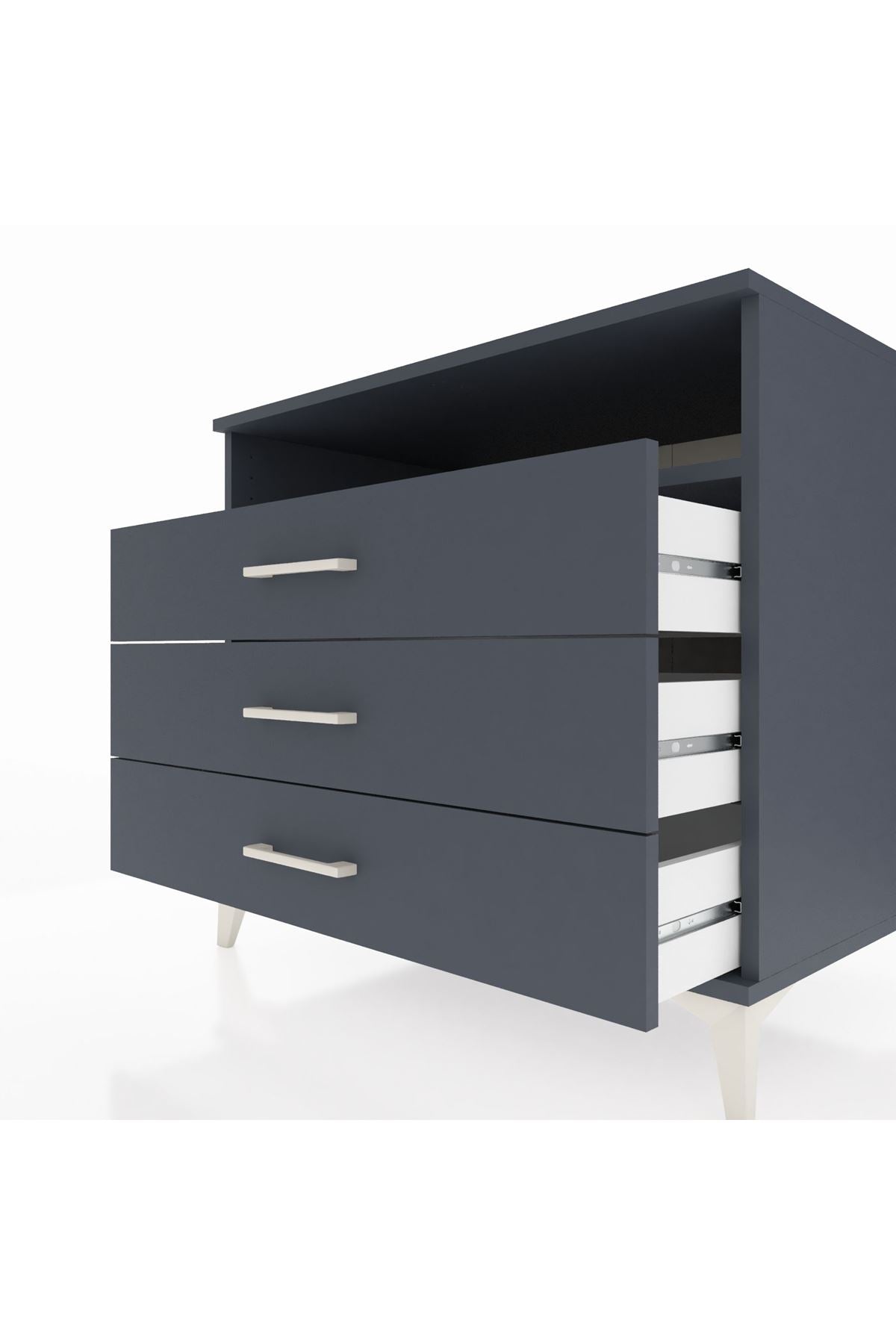 Kronos Şifonyer Tek Raflı 3 Çekmeceli 88x59x80 Antrasit-Antrasit