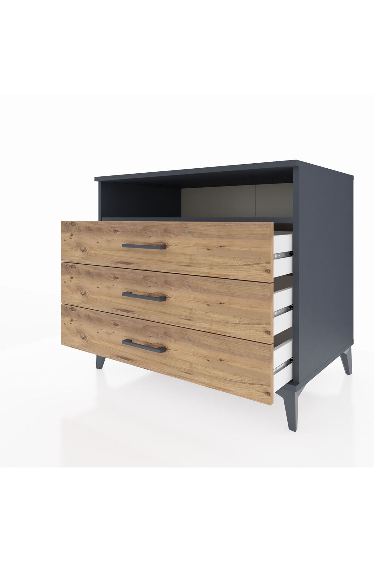 Kronos Şifonyer Tek Raflı 3 Çekmeceli 88x59x80 Antrasit-Çam