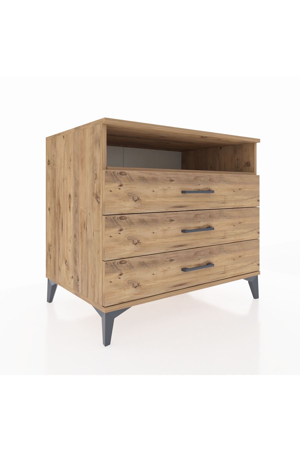 Kronos Şifonyer Tek Raflı 3 Çekmeceli 88x59x80 Çam-Çam