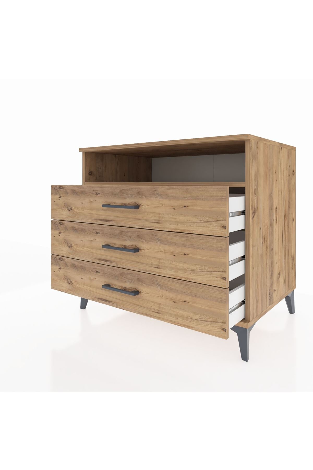 Kronos Şifonyer Tek Raflı 3 Çekmeceli 88x59x80 Çam-Çam