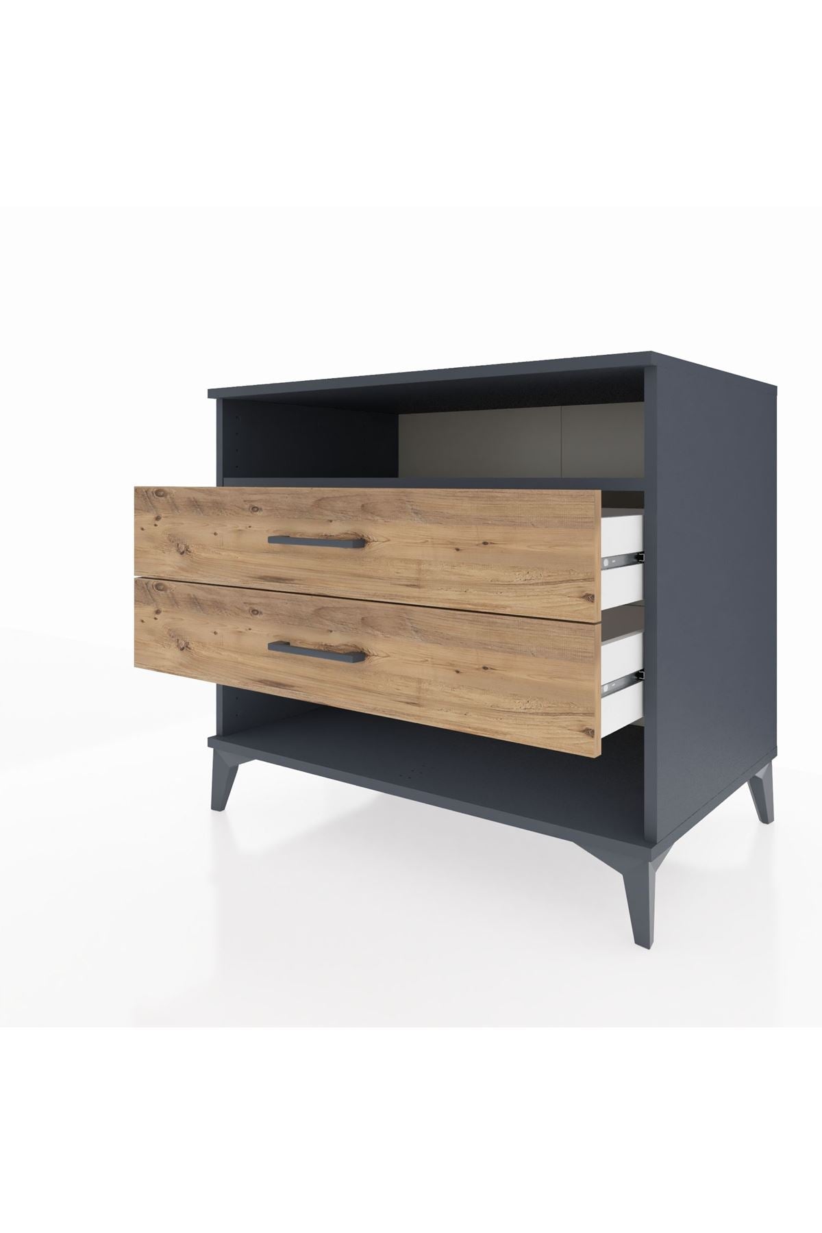 Kronos Şifonyer Tek Raflı 2 Çekmeceli 88x59x80 Antrasit-Çam