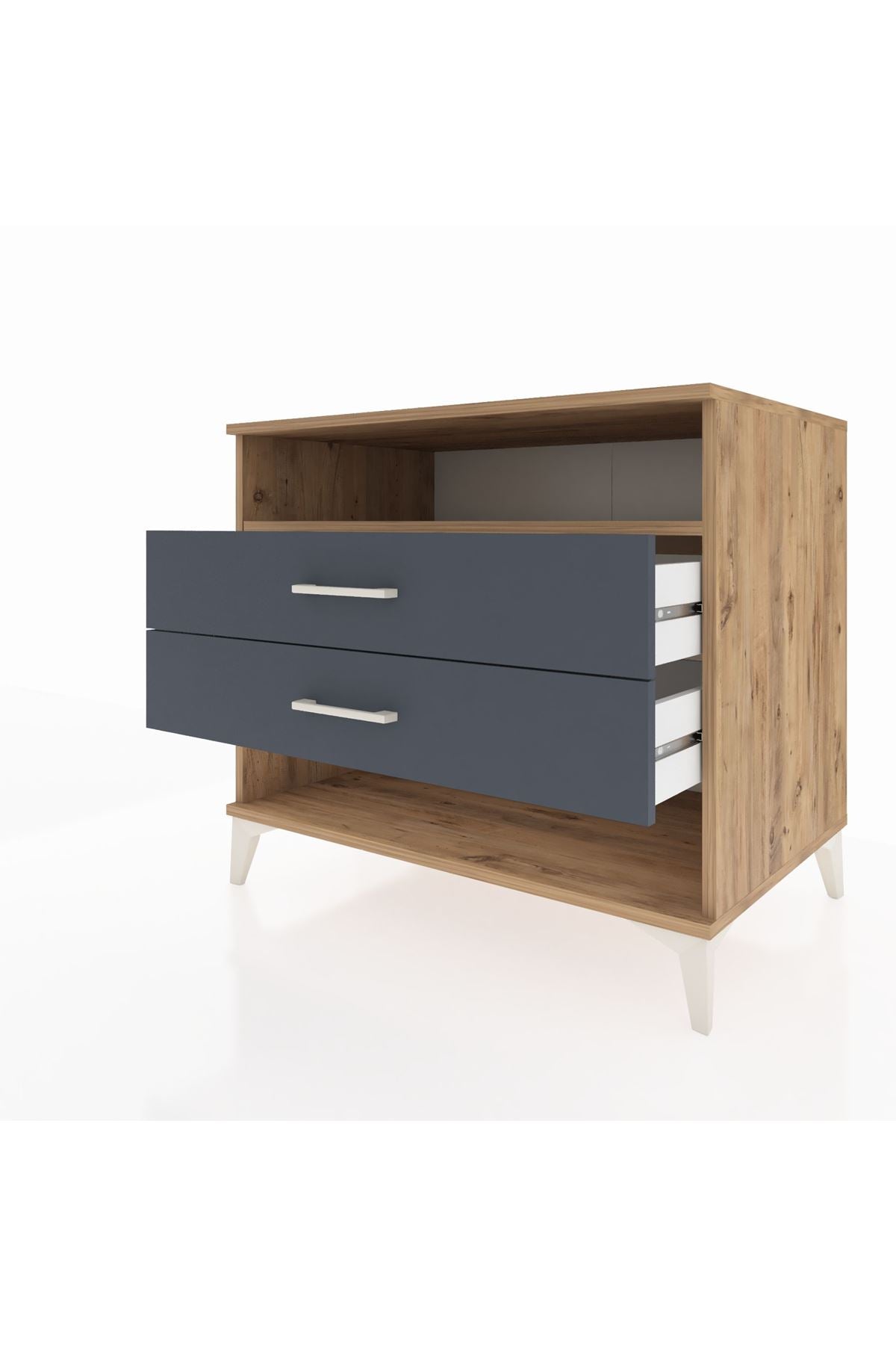 Kronos Şifonyer Tek Raflı 2 Çekmeceli 88x59x80 Çam-Antrasit