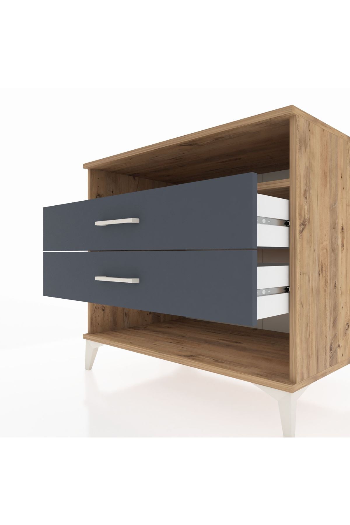 Kronos Şifonyer Tek Raflı 2 Çekmeceli 88x59x80 Çam-Antrasit