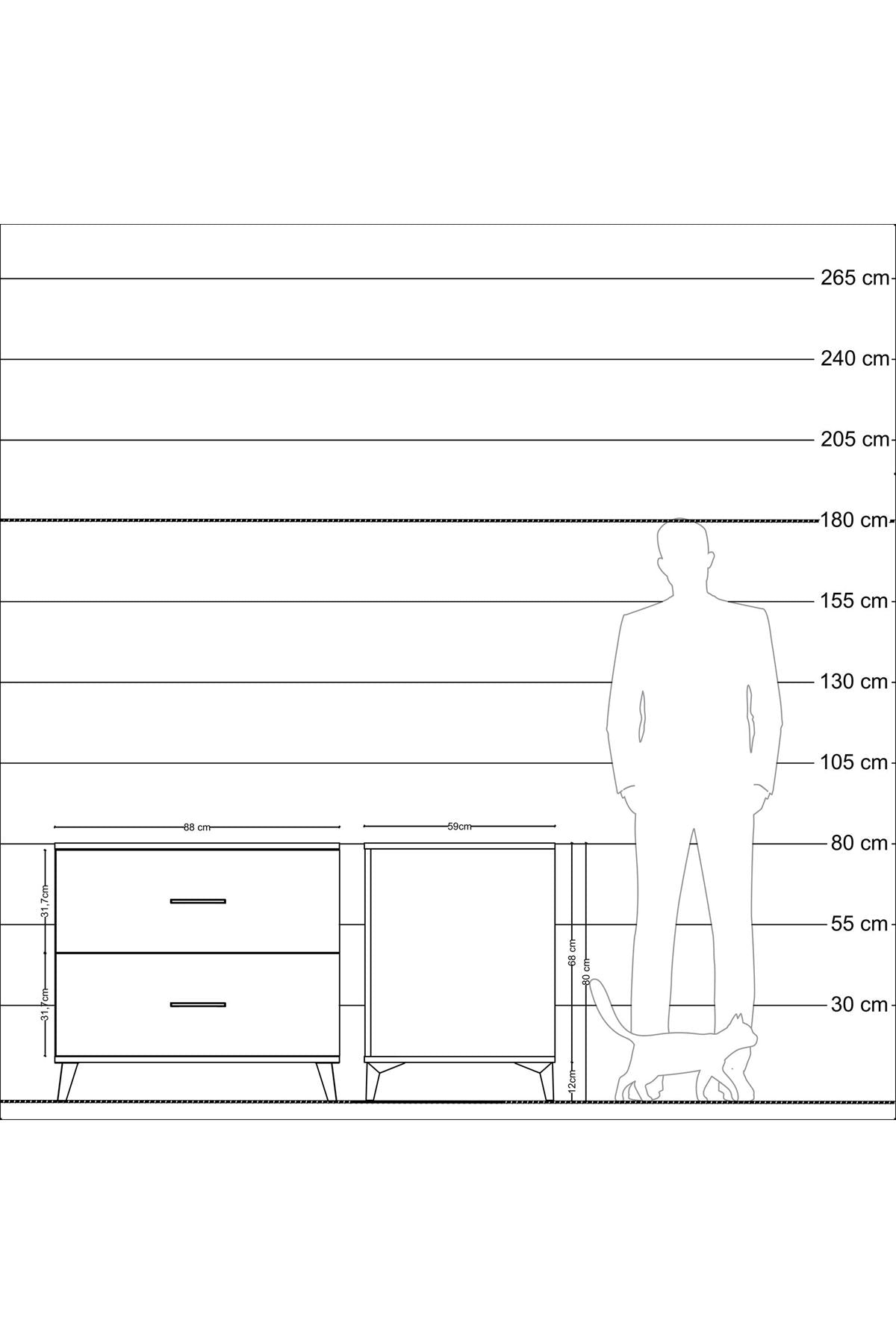 Kronos Şifonyer 2 Çekmeceli 88x59x80 Antrasit-Çam