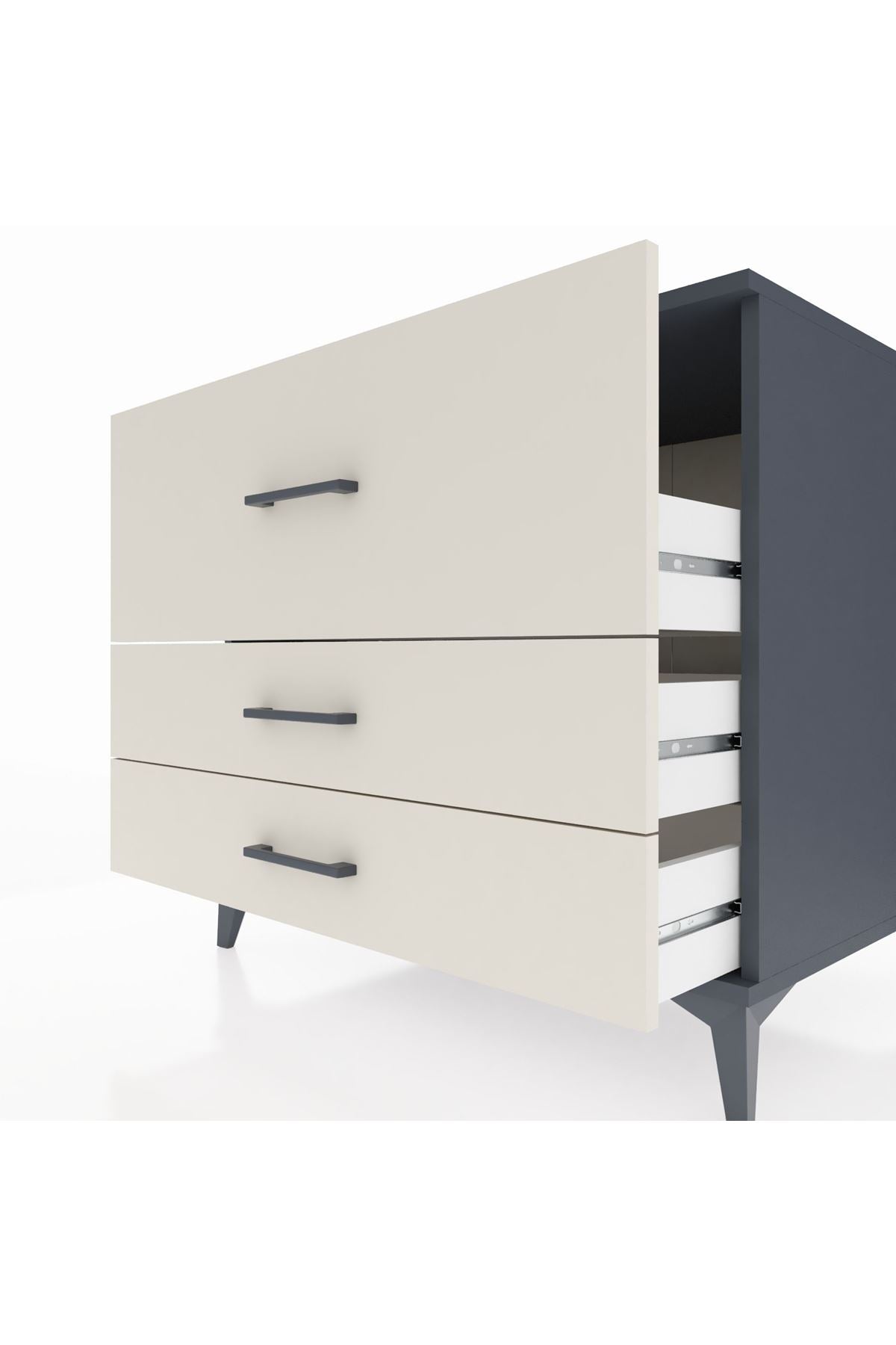 Kronos Şifonyer 3 Çekmeceli 88x59x80 Antrasit-Aytaşı