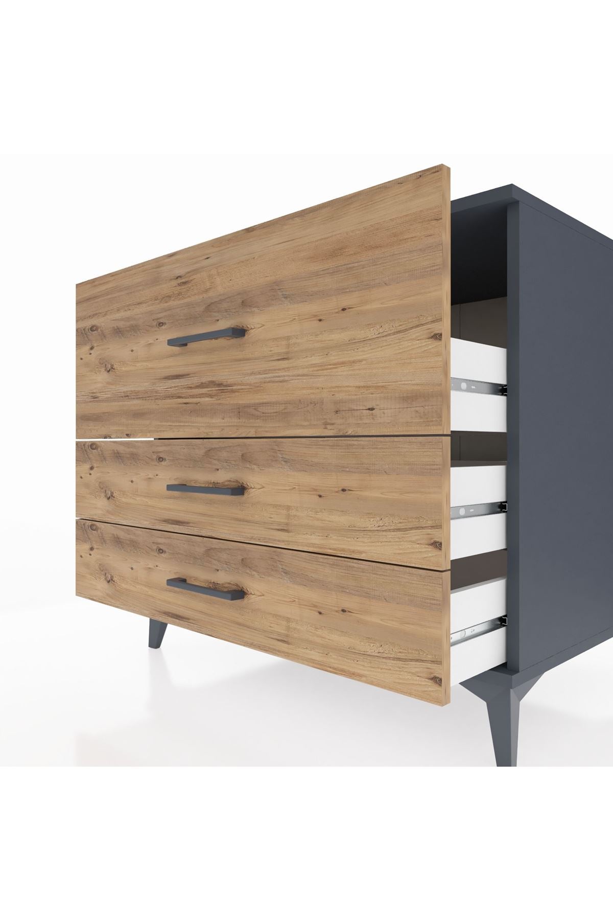 Kronos Şifonyer 3 Çekmeceli 88x59x80 Antrasit-Çam