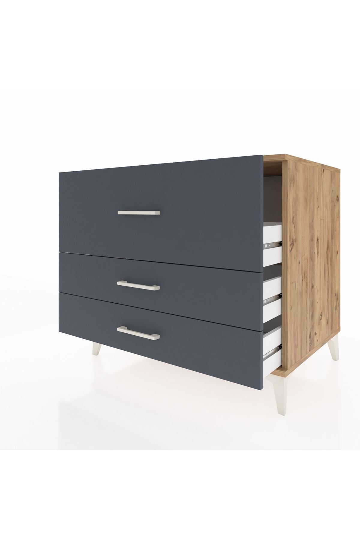 Kronos Şifonyer 3 Çekmeceli 88x59x80 Çam-Antrasit