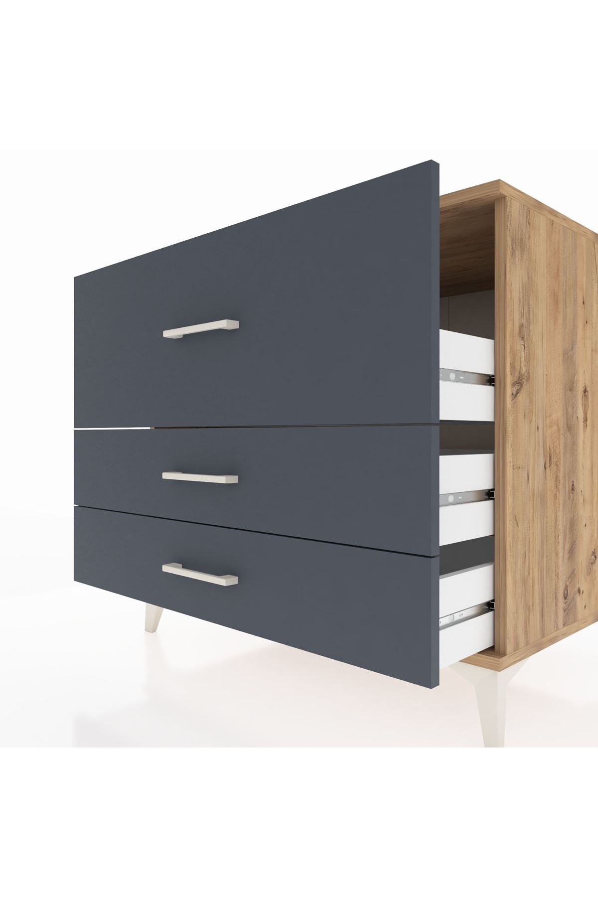 Kronos Şifonyer 3 Çekmeceli 88x59x80 Çam-Antrasit