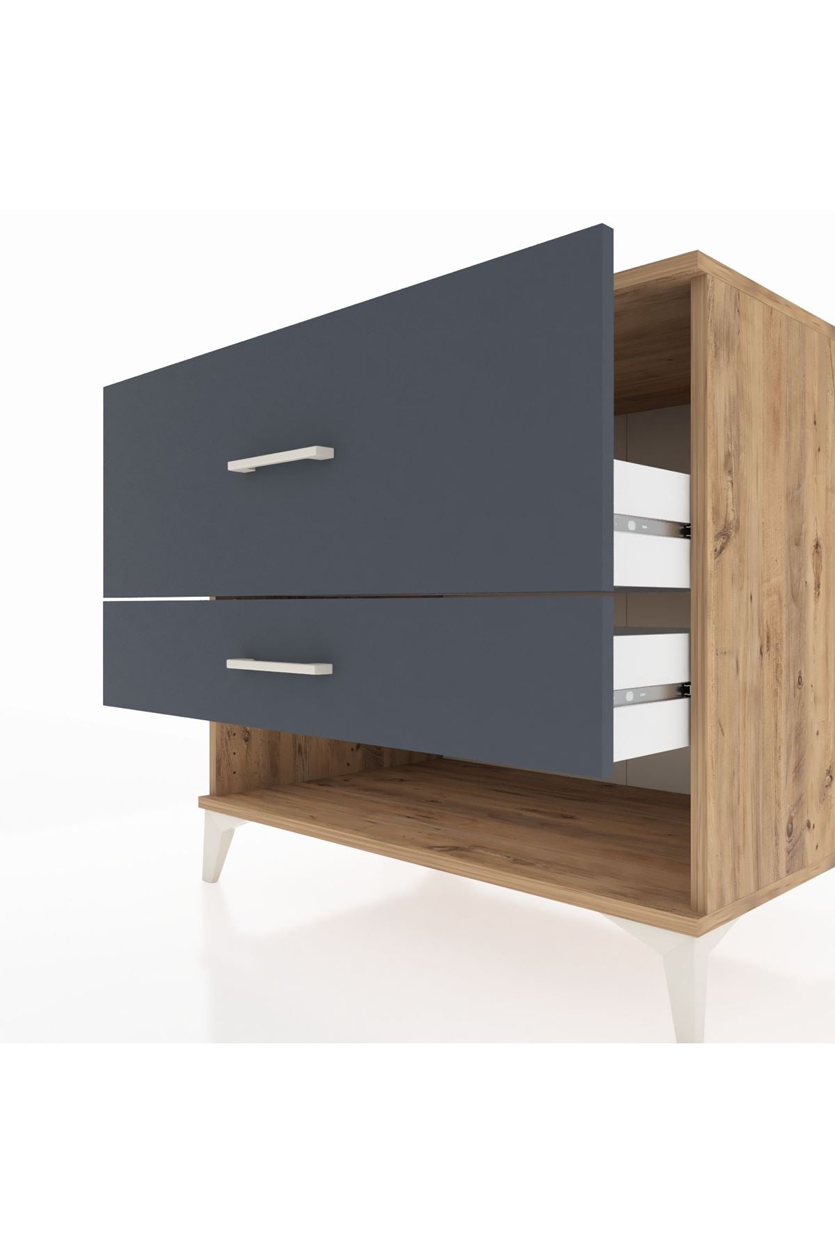 Kronos Şifonyer 2 Çekmeceli 88x59x80 Çam-Antrasit