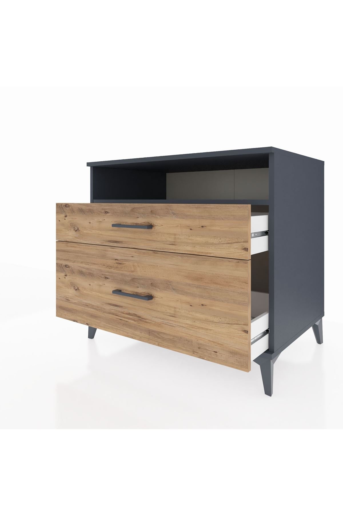 Kronos Şifonyer Tek Raflı 2 Çekmeceli 88x59x80 Antrasit-Çam