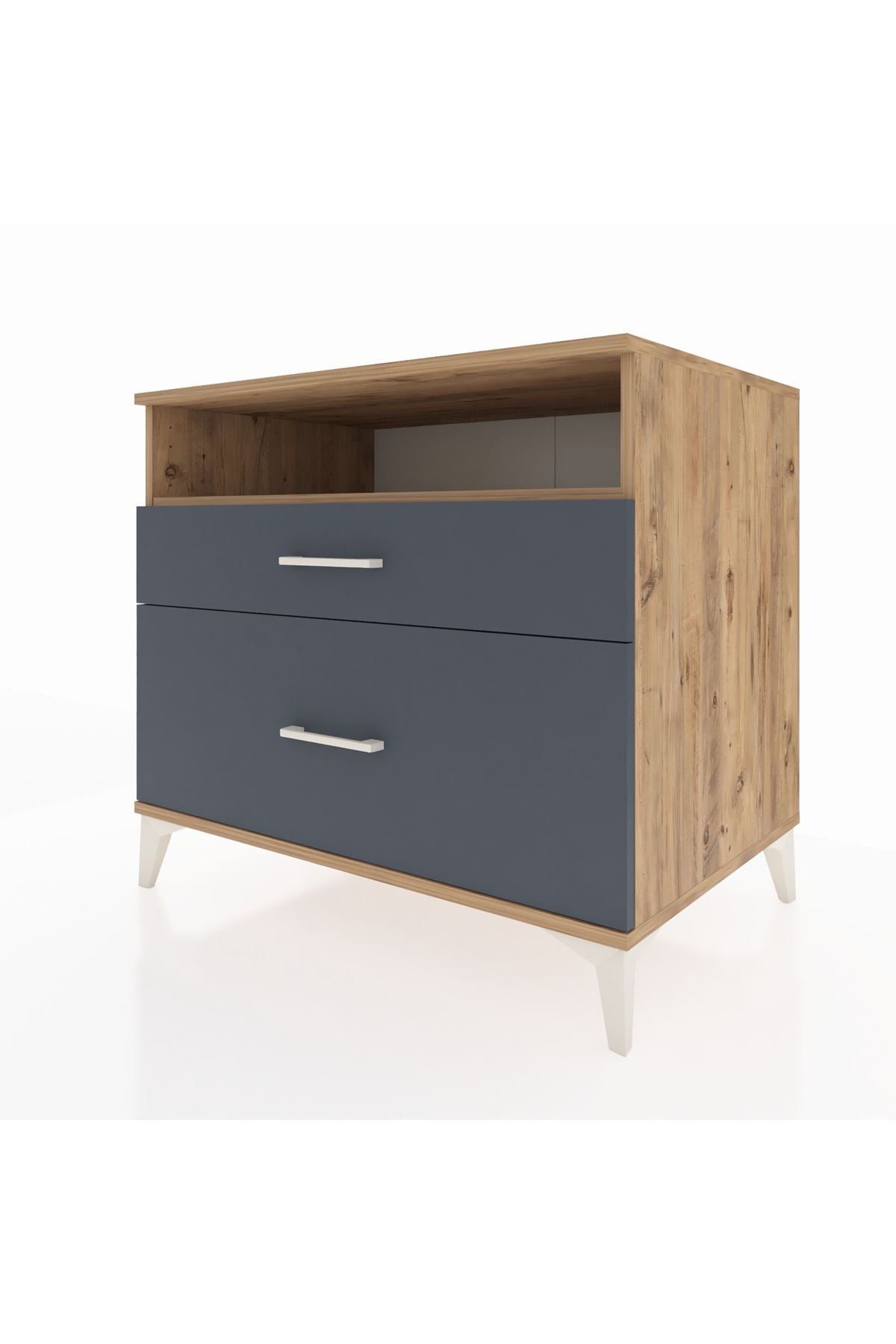 Kronos Şifonyer Tek Raflı 2 Çekmeceli 88x59x80 Çam-Antrasit