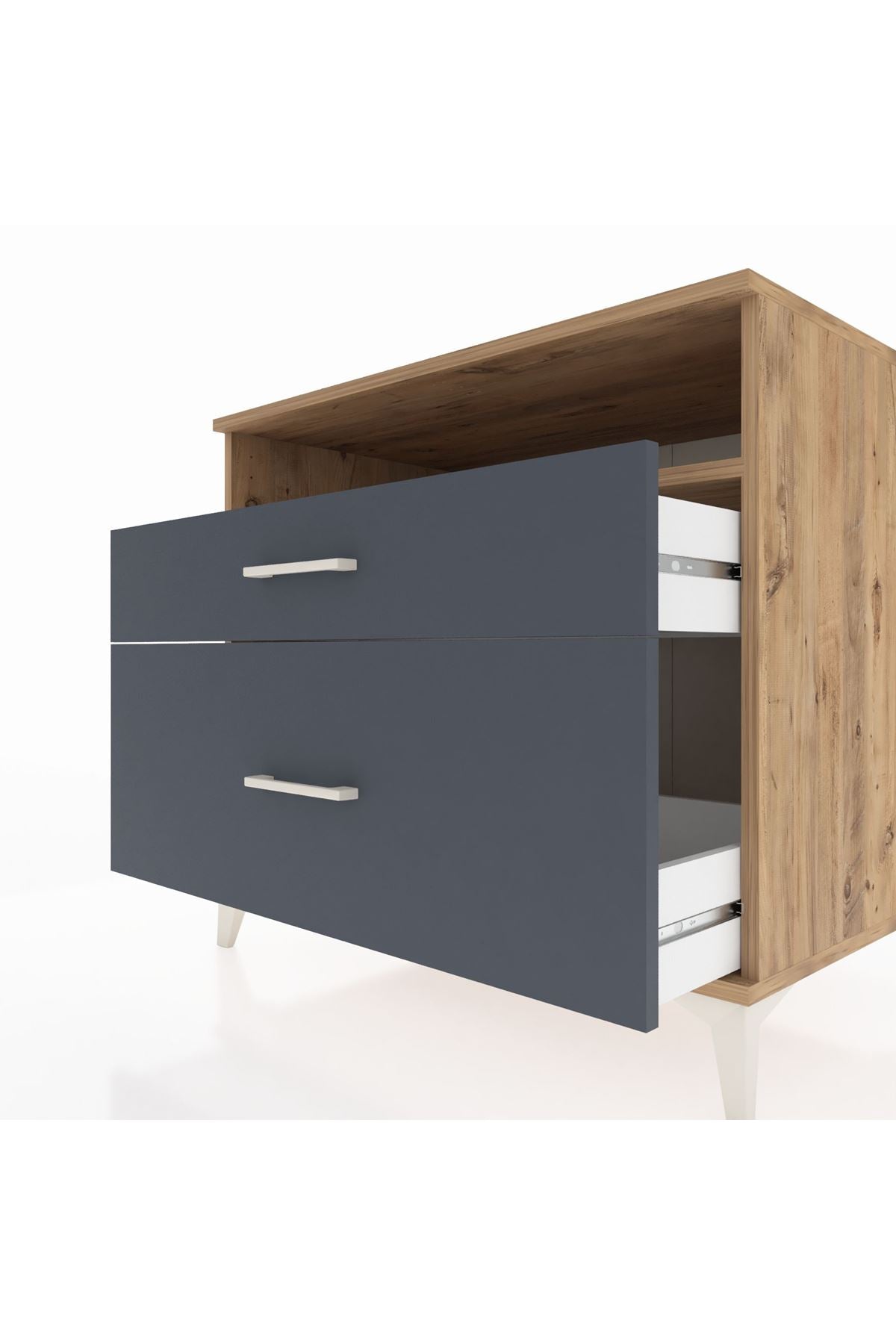 Kronos Şifonyer Tek Raflı 2 Çekmeceli 88x59x80 Çam-Antrasit