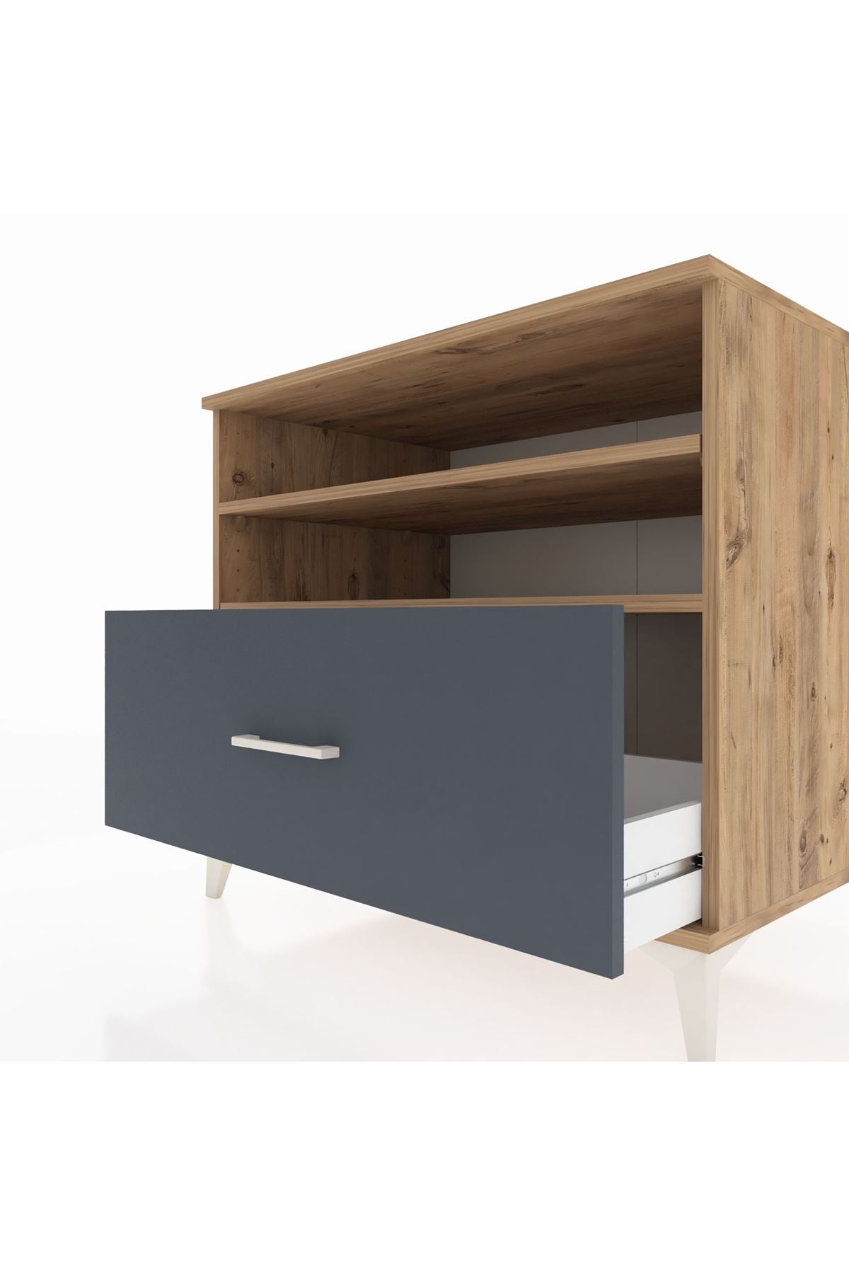 Kronos Şifonyer 2 Raflı Tek Çekmeceli 88x59x80 Çam-Antrasit