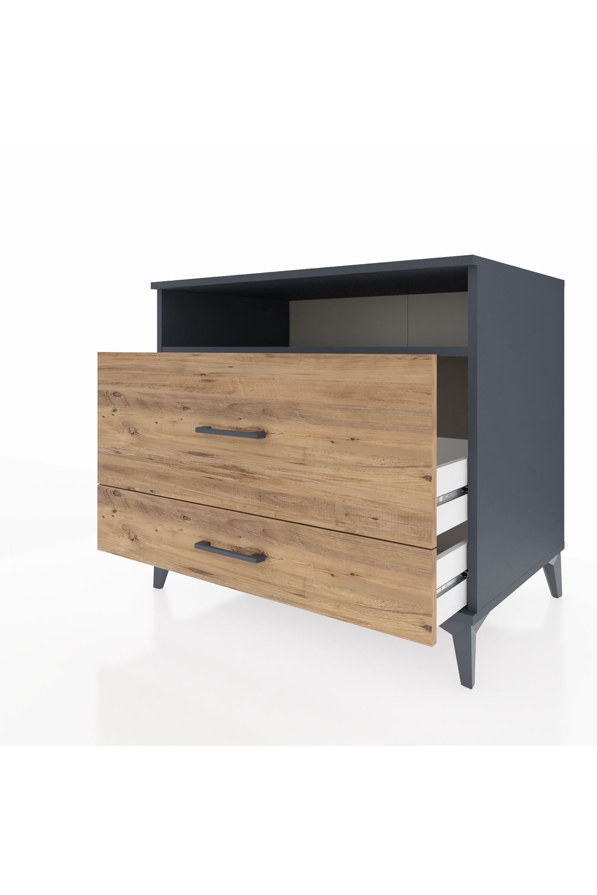 Kronos Şifonyer Tek Raflı 2 Çekmeceli 88x59x80 Antrasit-Çam