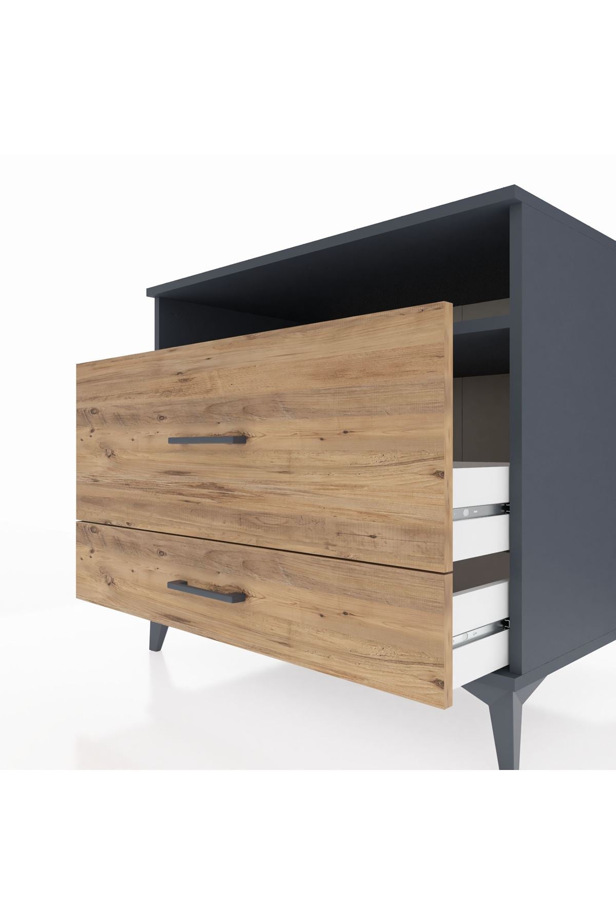 Kronos Şifonyer Tek Raflı 2 Çekmeceli 88x59x80 Antrasit-Çam