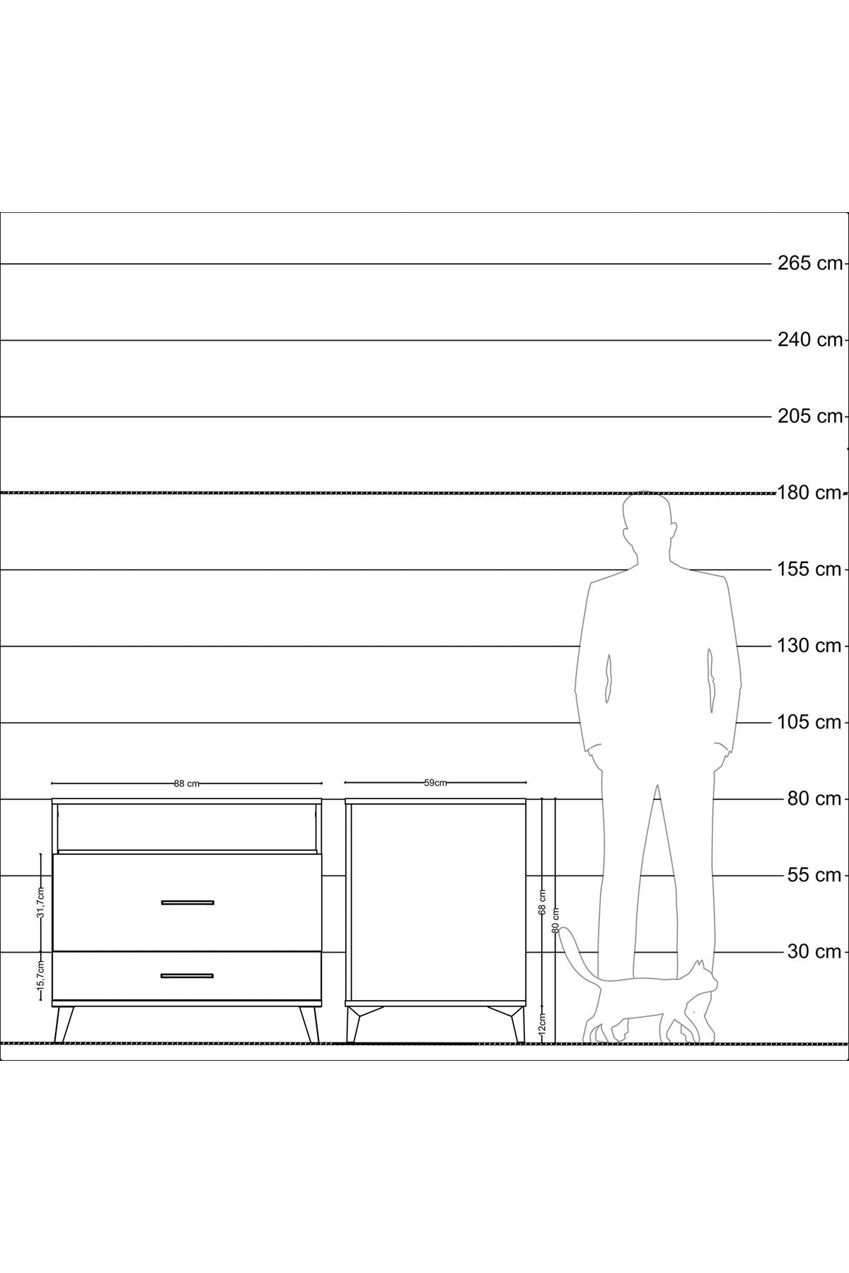Kronos Şifonyer Tek Raflı 2 Çekmeceli 88x59x80 Antrasit-Çam