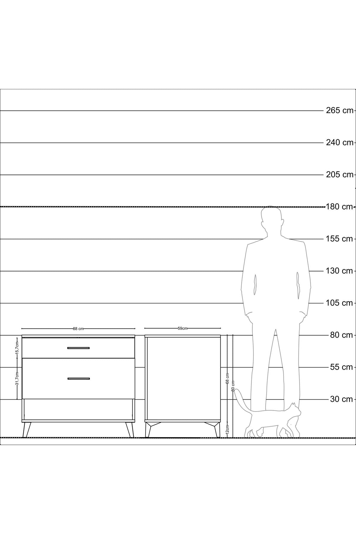 Kronos Şifonyer 2 Çekmeceli 88x59x80 Çam-Antrasit