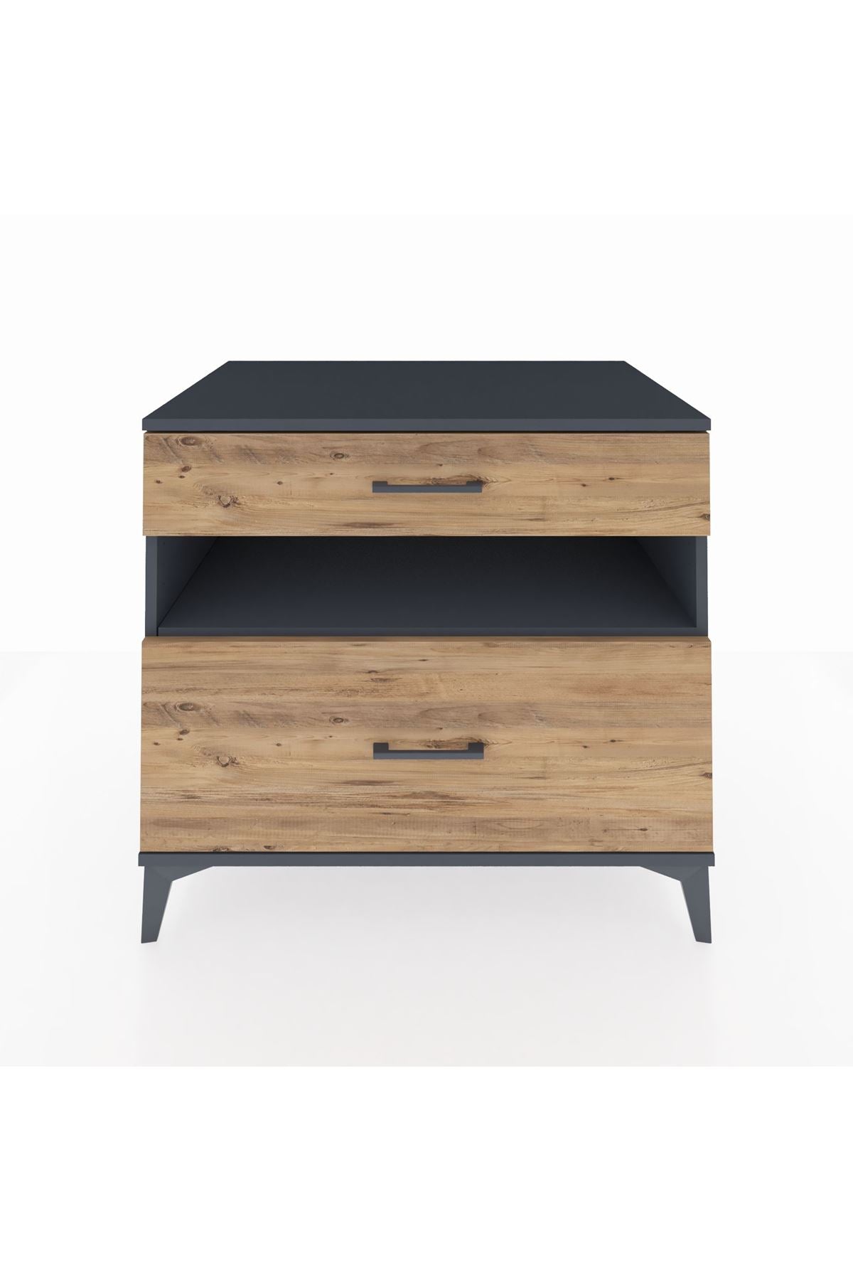 Kronos Şifonyer Tek Raflı 2 Çekmeceli 88x59x80 Antrasit-Çam