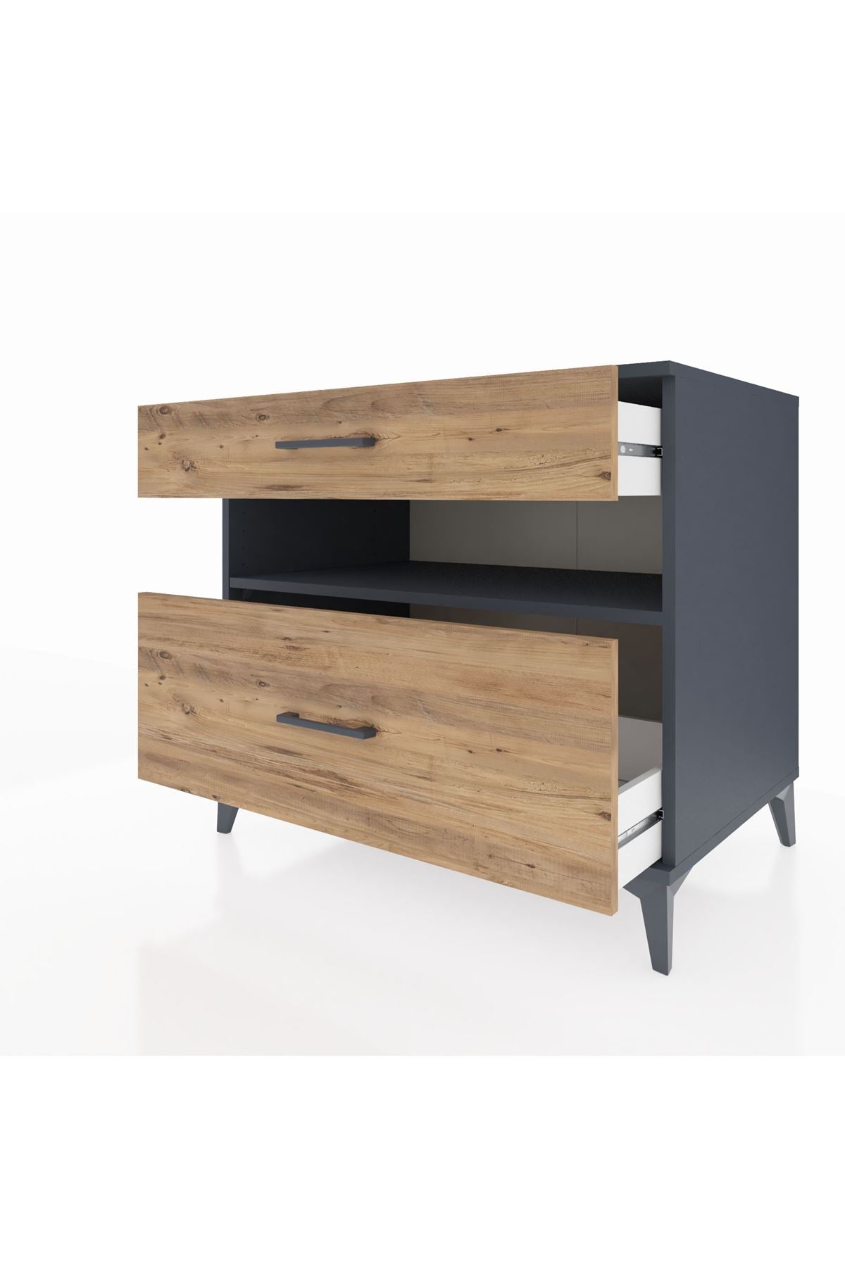 Kronos Şifonyer Tek Raflı 2 Çekmeceli 88x59x80 Antrasit-Çam